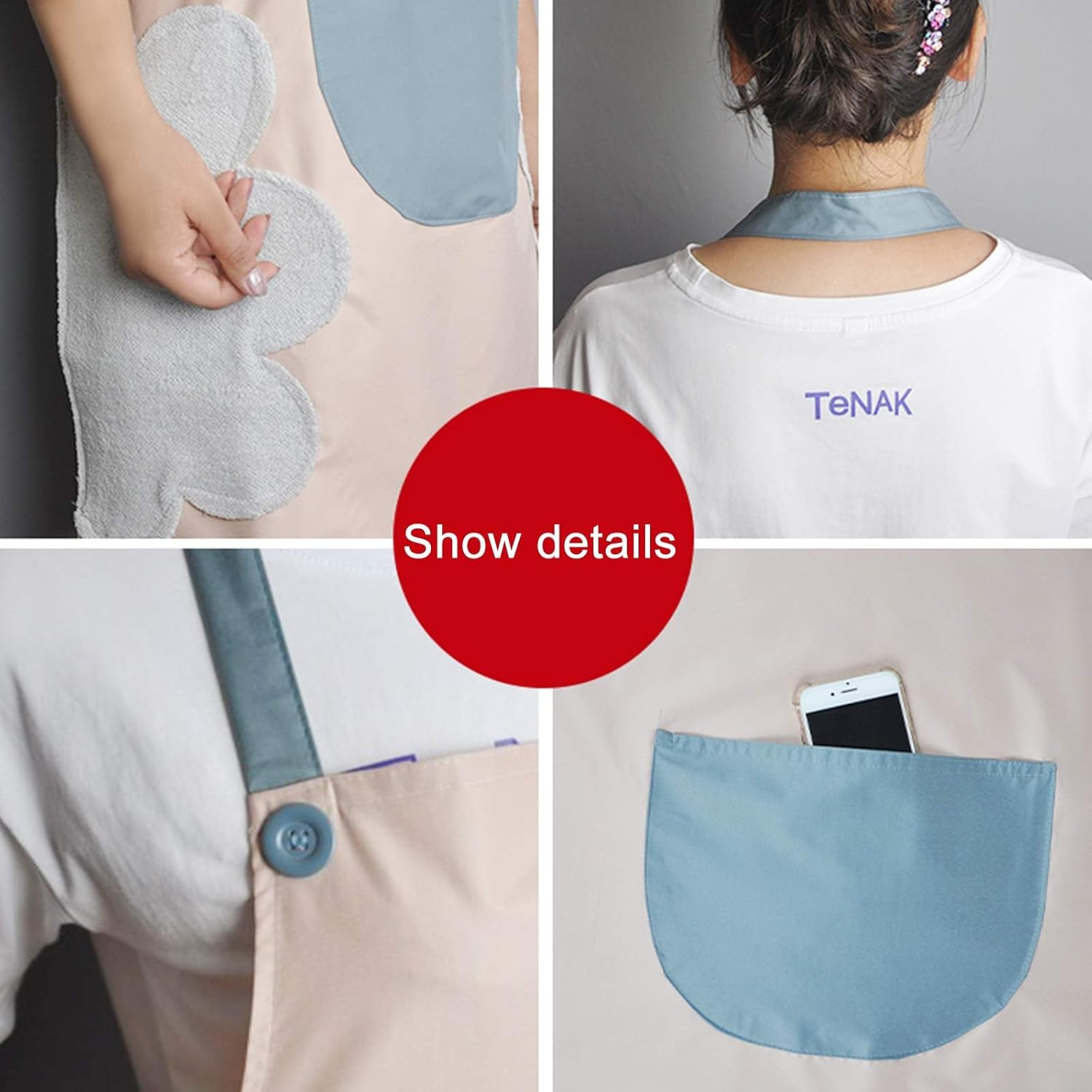 2 PCS Kitchen Apron, Waterproof Kitchen Apron with Hand Wipe, Adjustable Chef Aprons for Kitchen, Cooking, Baking, BBQ, Grill image number 6