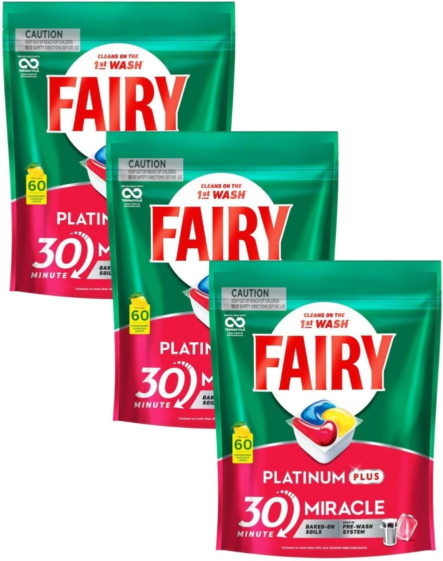 Fairy All in One Platinum plus Lemon Automatic Dishwasher Pouches 60 Dishwasher Capsules X3 image number 1