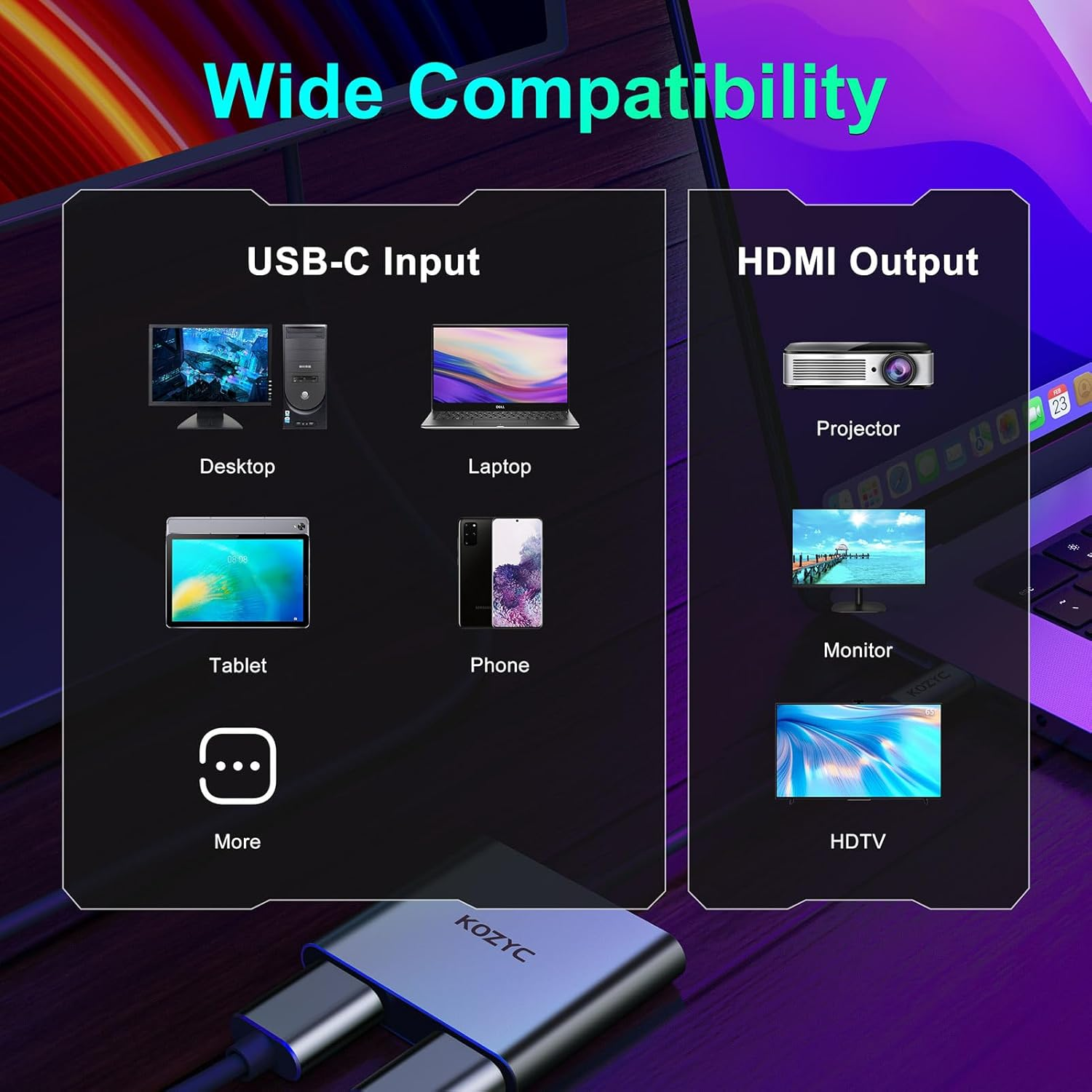 KOZYC USB C to Dual HDMI Adapter 4K@60Hz, Type C to HDMI Splitter Extended Display, Support Dual Monitors 4K 30Hz, Compatible with Macbook, Macbook Pro, Dell XPS (Only on Windows Support MST Mode) image number 6