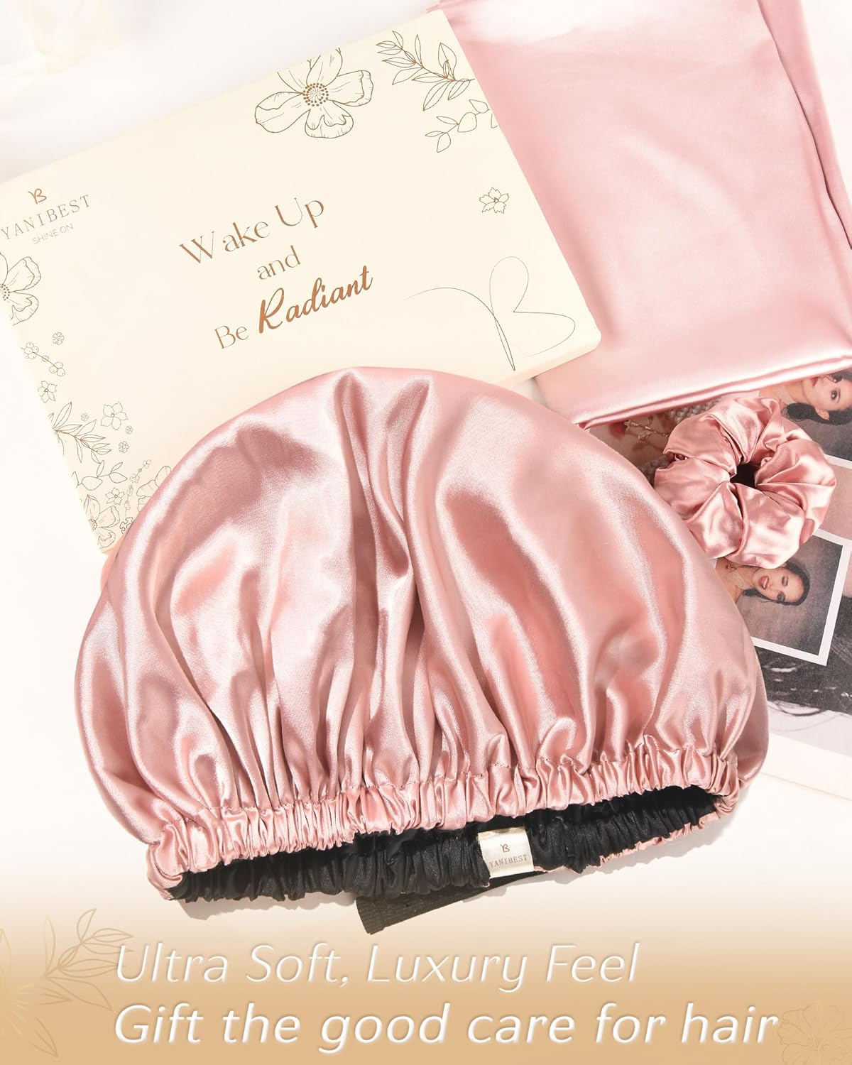 YANIBEST Satin Bonnet Silk Bonnet Adjustable Hair Bonnet for Sleeping Hair Bonnets for Women Curly Natural Hair image number 3