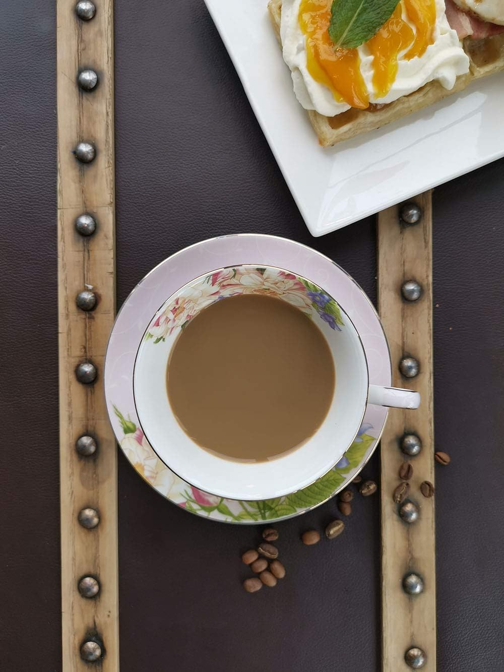 Jinglory Tea Cups,Floral Tea Cups and Saucers Set with Spoon,Bone China Tea Set,Coffee Cups,Tea Sets for Adults/Women/Men/Friends Tableware 10.5X5.8 Pink