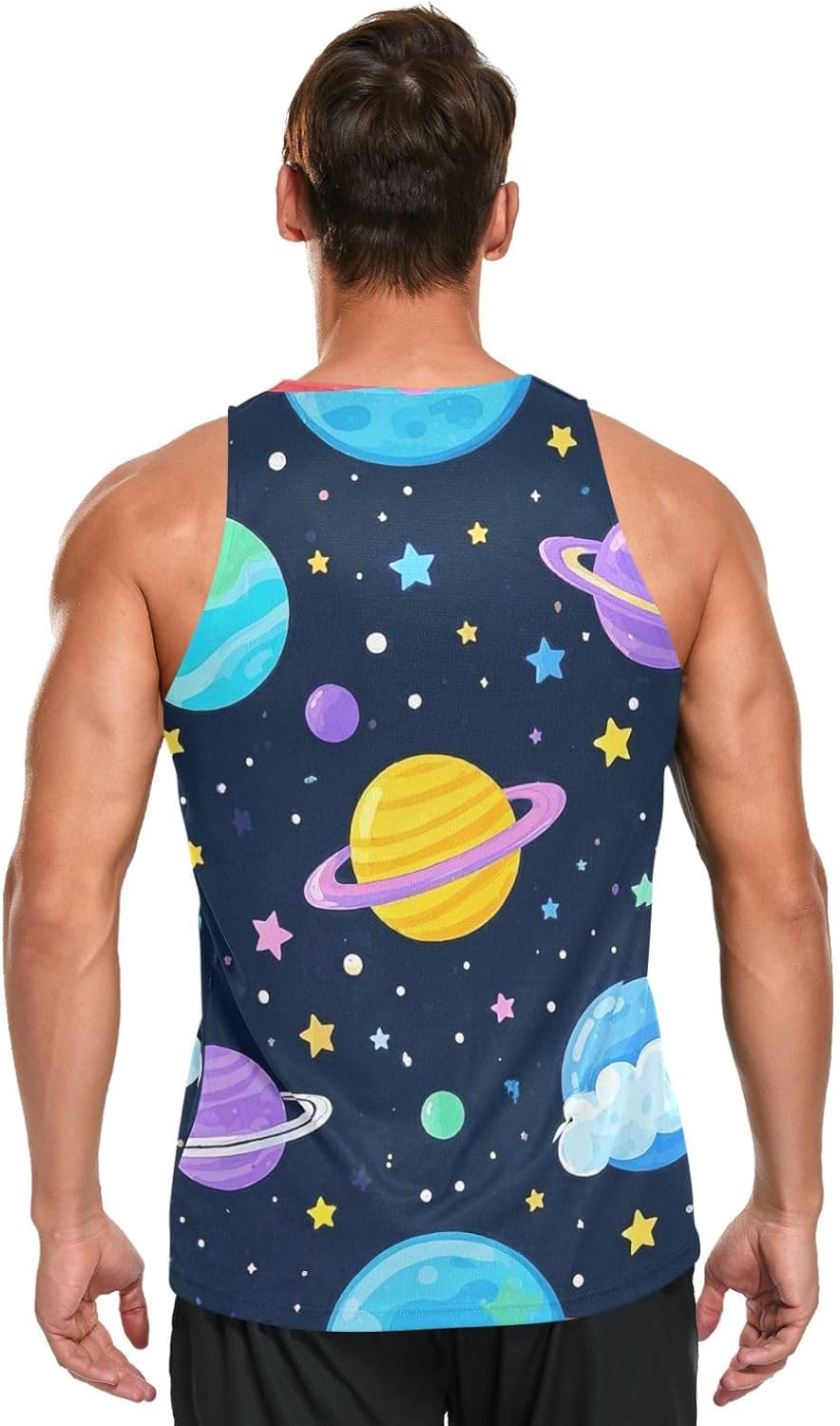 Amooorous Cartoon Cute Colorful Planet Dry Fit Tank Top for Men Men'S Club Sleeveless T-Shirt Lightweight Summer Sportswear image number 5
