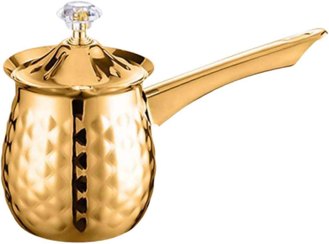 HIAKDOFT Vintage Turkish Cezve Coffee Pot 600Ml Metal Briki Coffee Maker Golden Small Pot for Home Kitchen Induction Cooktop Use image number 5