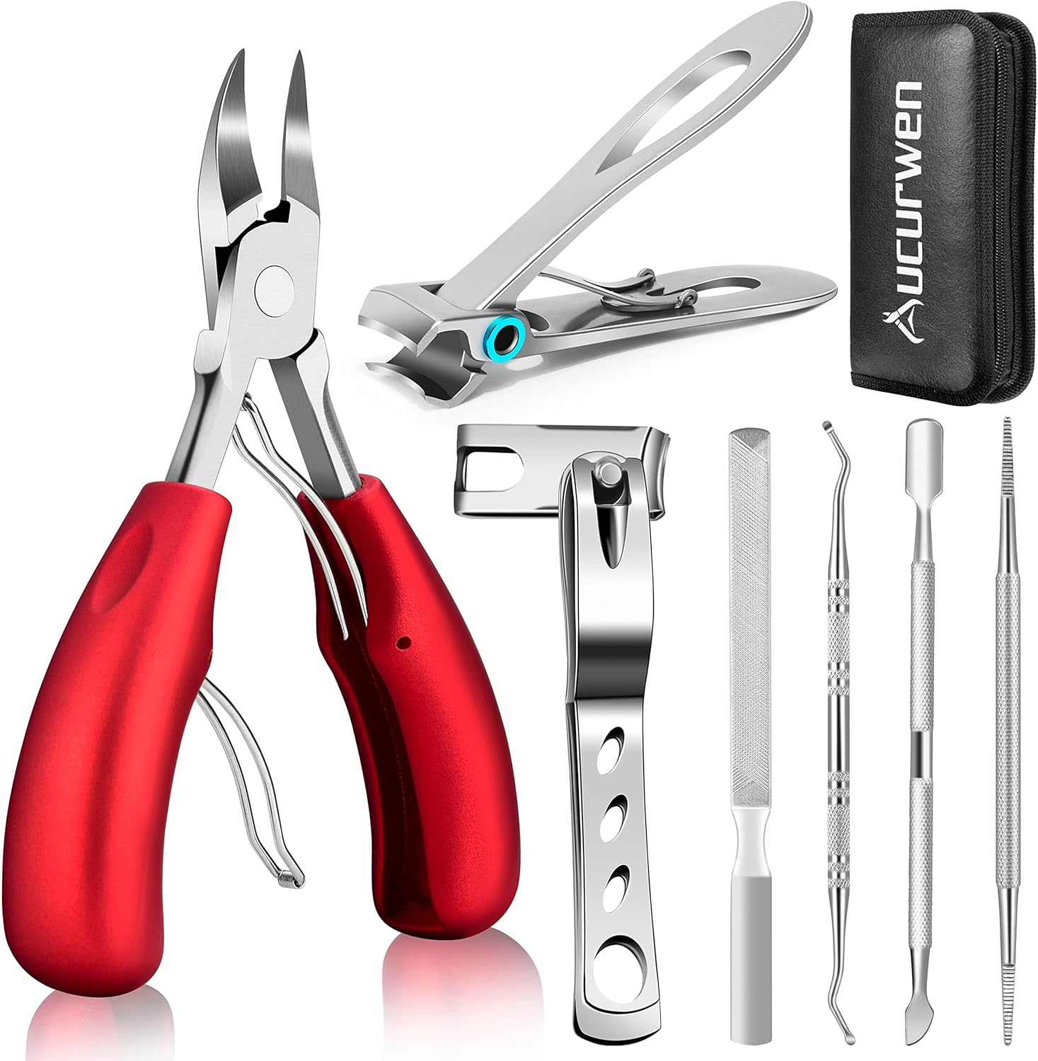 Toenail Clippers for Seniors Thick Toenails, Aucurwen Heavy Duty Toe Nail Clippers Adult Thick Nails Long Handle, Large Toenail Clippers for Thick Nails 7Pcs