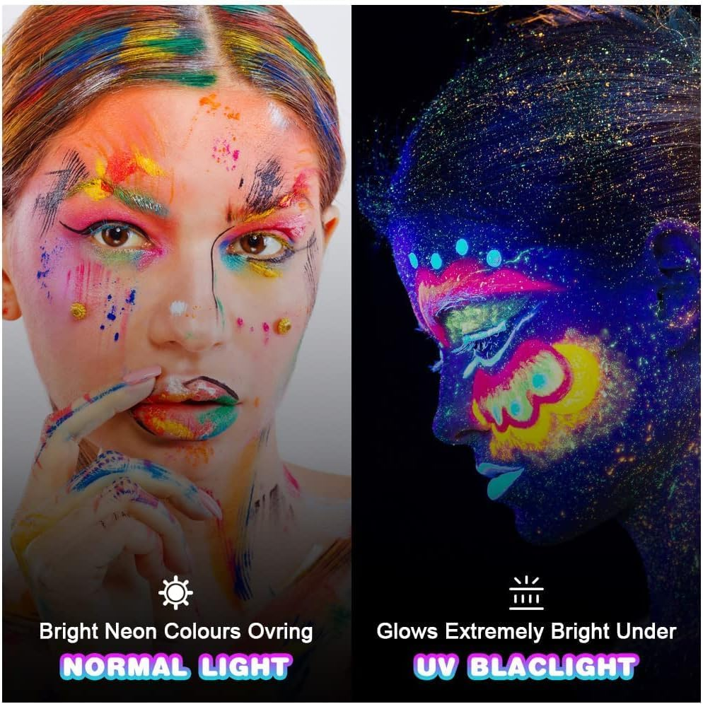 Glow Face Body Paint, 6PCS Glow in the Dark under UV Black Light Sticks Makeup Neon Face Painting Kits for Adult Halloween Festival Accessory Glow Party Supplies image number 5