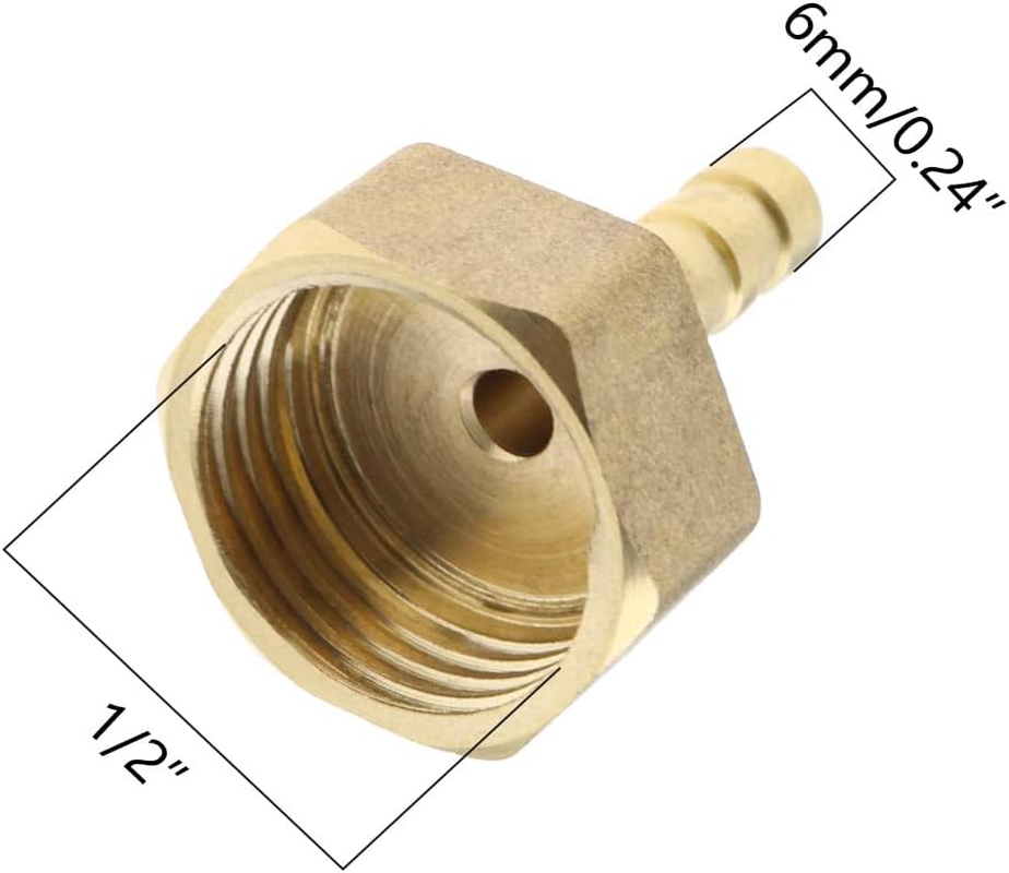 Emsea 2PCS 6Mm to 1/2 Inch BSP Female Thread Barb Brass Fitting Connectors Hose Barbed Joint Adapter Coupler for Fuel Air Gas Water Oil image number 5