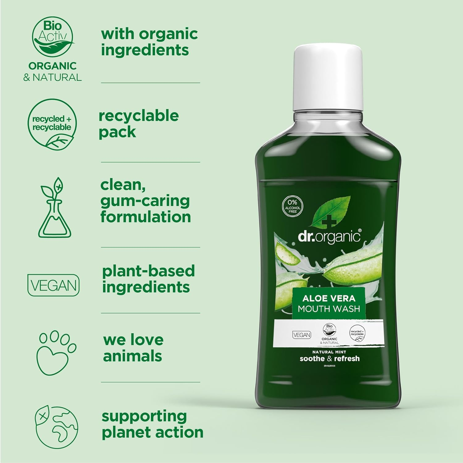DR ORGANIC Mouthwash Organic Aloe Vera, 500Ml