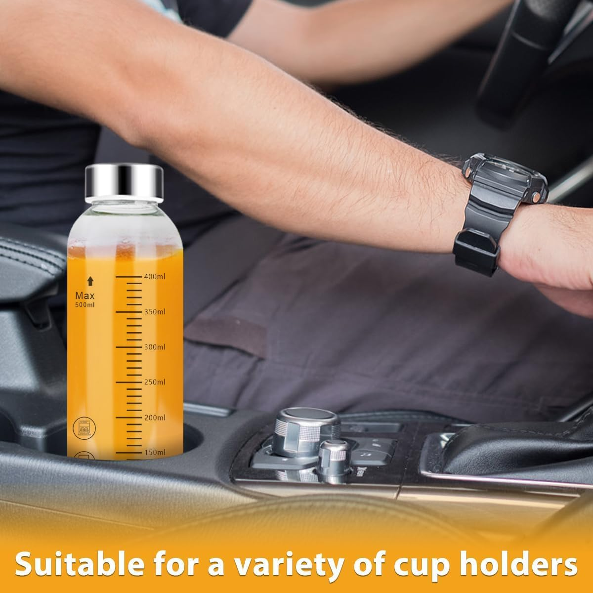 Clear Glass Bottles Set of 6, 18Oz/530Ml Reusable Glass Water Bottle with Stainless Steel Cap for Juicing, Refrigerator, 100% Leak Proof, Glass Juice Bottle for Fruit Juice, Tea, Water image number 4