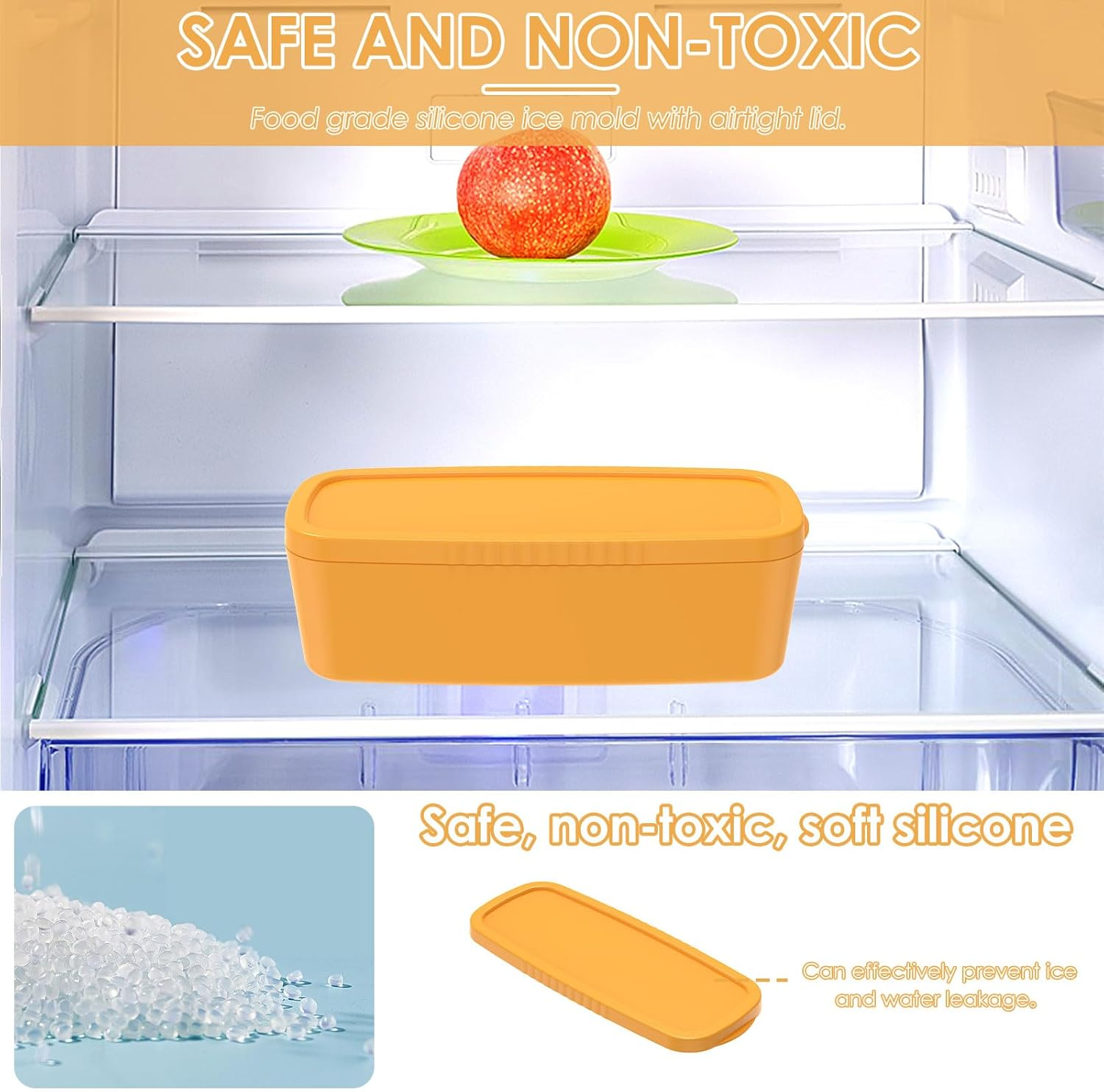 Ice Cube Tray for Stanley, 3 Hollow Cylinder Ice Cube Molds with Lid and Storage Box, Silicone Ice Cube Maker for 30-40 Oz Tumblers Cups, Easy to Release Ice Maker Cube Tray for Drinks (Orange)