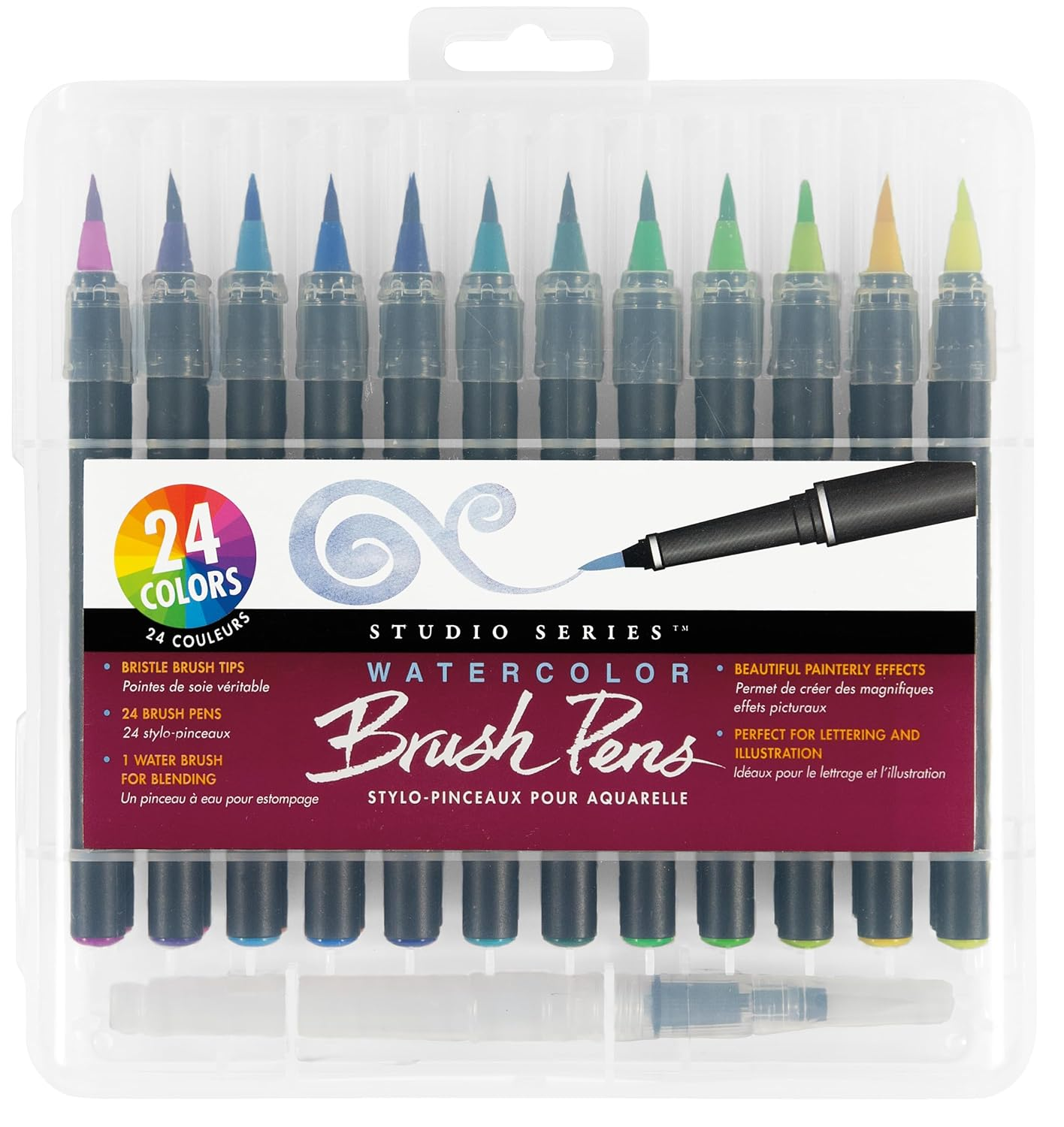 Studio Series Watercolor Brush Marker Pens (Set of 24 Pens, plus Bonus Water Brush), Great for Hand Lettering, Calligraphy, Manga, Comics, Adult Coloring Books, Journals, and All DIY Drawing Art image number 4