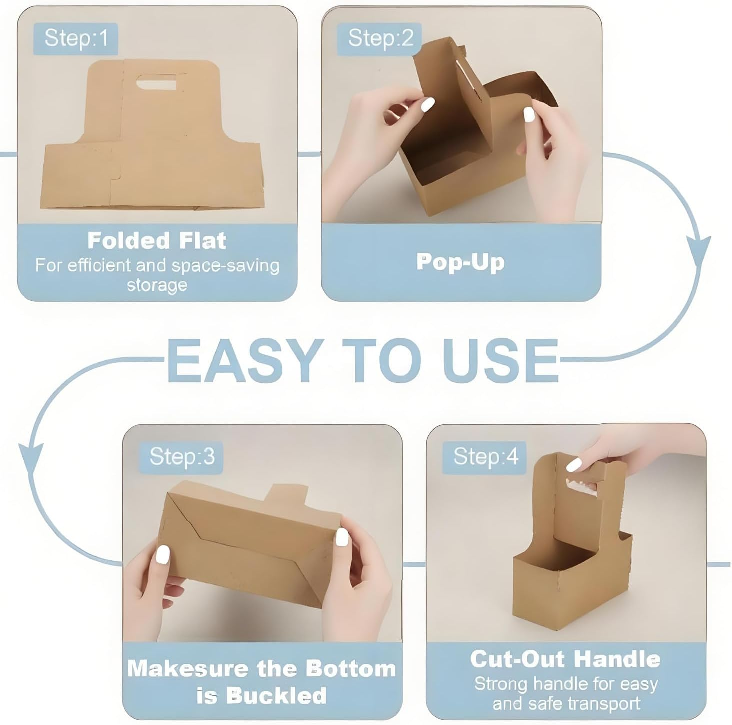 25PCS Cup Holder Set,2 Paper Cup Carrier with Handle,Cup Tray Packing Box,Paperboard,For Takeaway Hot and Cold Drinks (Brown) image number 4