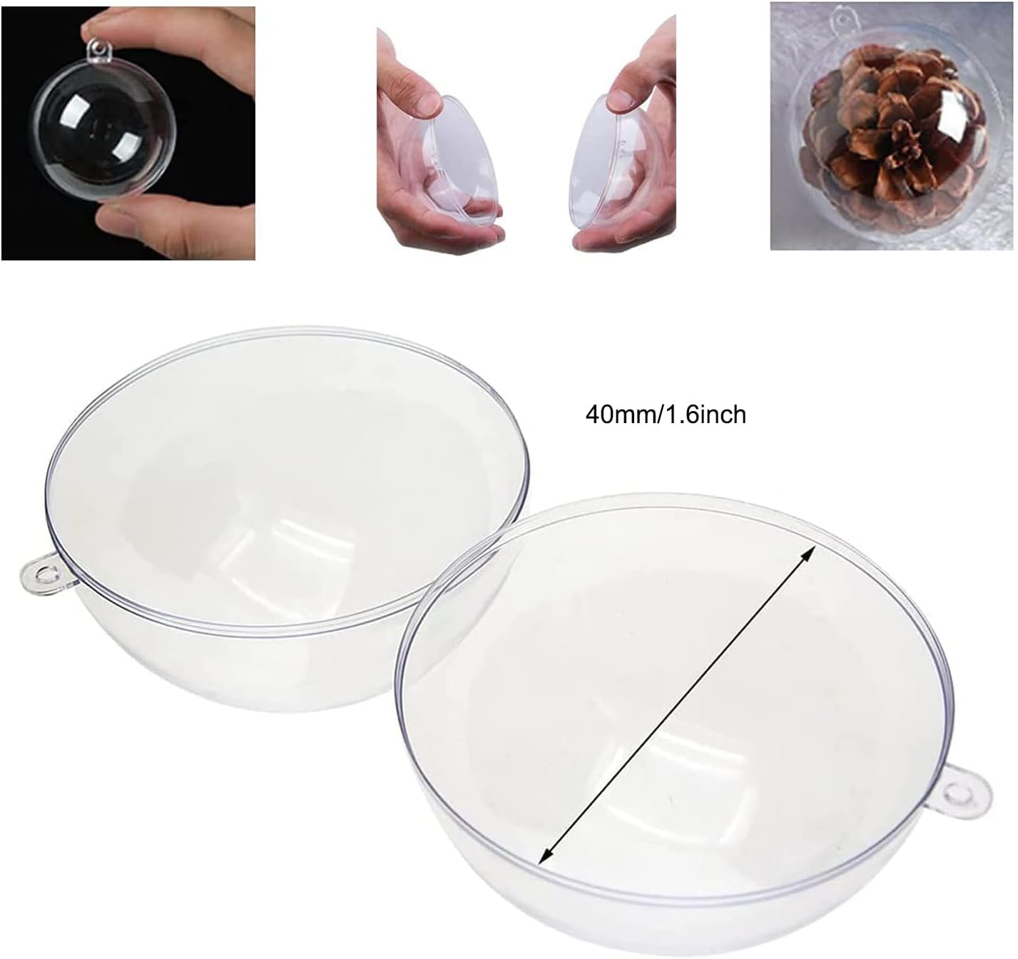 YXQ Bath Bomb Molds Shells 40Mm/1.6'' Clear Plastic DIY Crafting Making Molds Ball Ornament DIY Molding Balls Kit for DIY Christmas Tree Decoration,Wedding Party Decor Pack of 50 image number 2