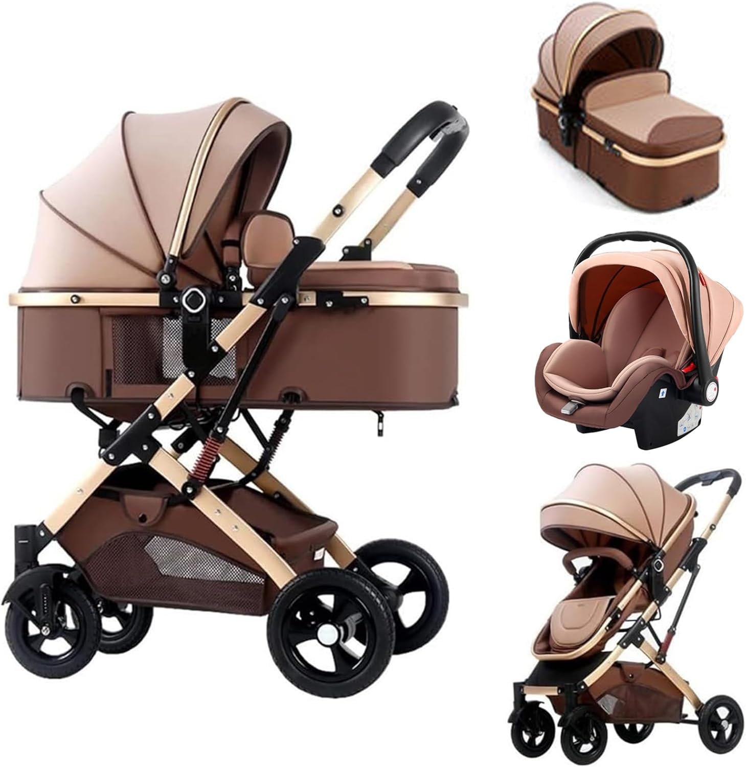 3 in 1 Baby Stroller & Bassinet Pram &ndash; Convertible Newborn Carriage with Reversible Seat, Adjustable Recline, Anti-Shock Wheels, 5-Point Harness, Large Storage Basket, Ideal Baby Pram for Infant & Toddler (Black)