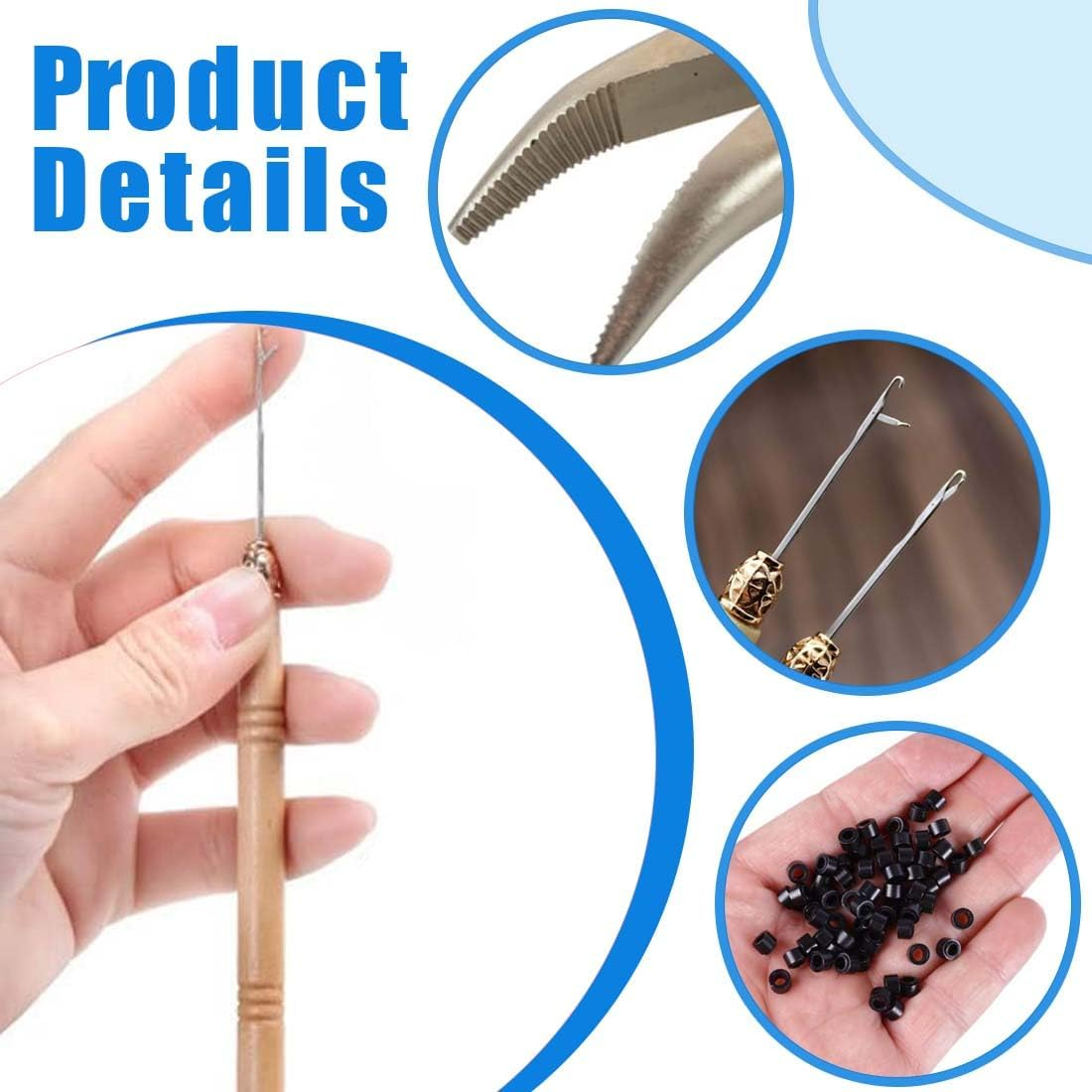 GXGM Micro Ring Extensions Real Hair Micro Ring Hair Extension Set with 1 Micro Ring Hair Pliers 1 Piece Micro Ring Needle Threader 1 Pull Hook and 100 Pieces Micro Rings for Hair Extension image number 2