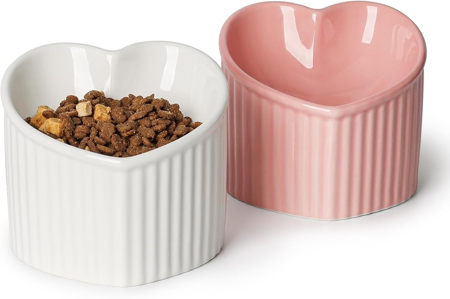 Yauyik Tilted Elevated Food Water Bowls Set of 2 - Ceramic Raised Cat Bowls - Pet Feeding Bowl Backflow Prevention for Cats Small Dogs, White & Pink image number 1
