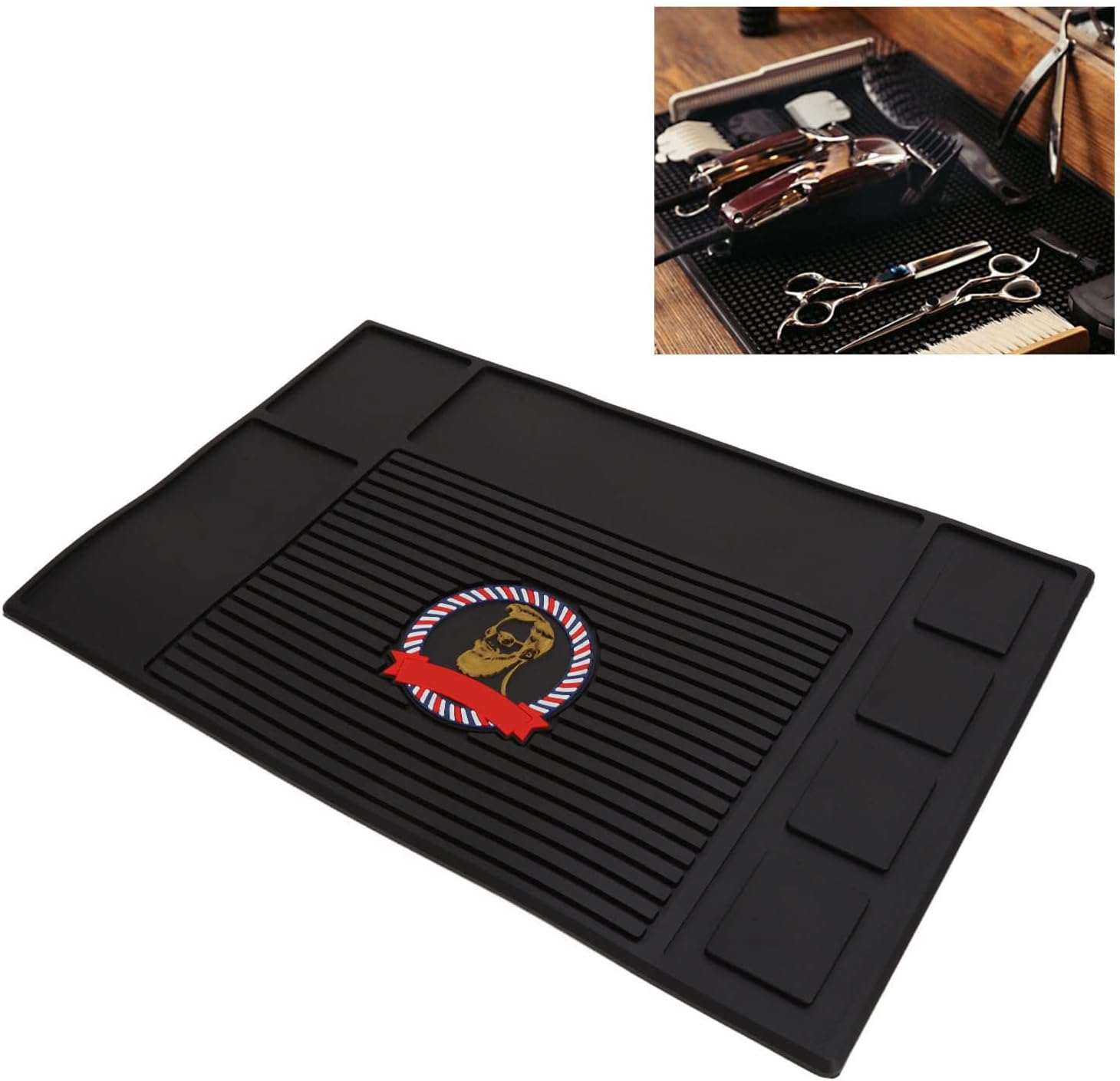 Barber Mat for Clippers, Heat Resistant Elastic Salon Barbershop Work Station Pad, Non Slip Silicone Barber Station Mat, Waterproof Barber Station Organizer Mat for Hair Salon image number 5