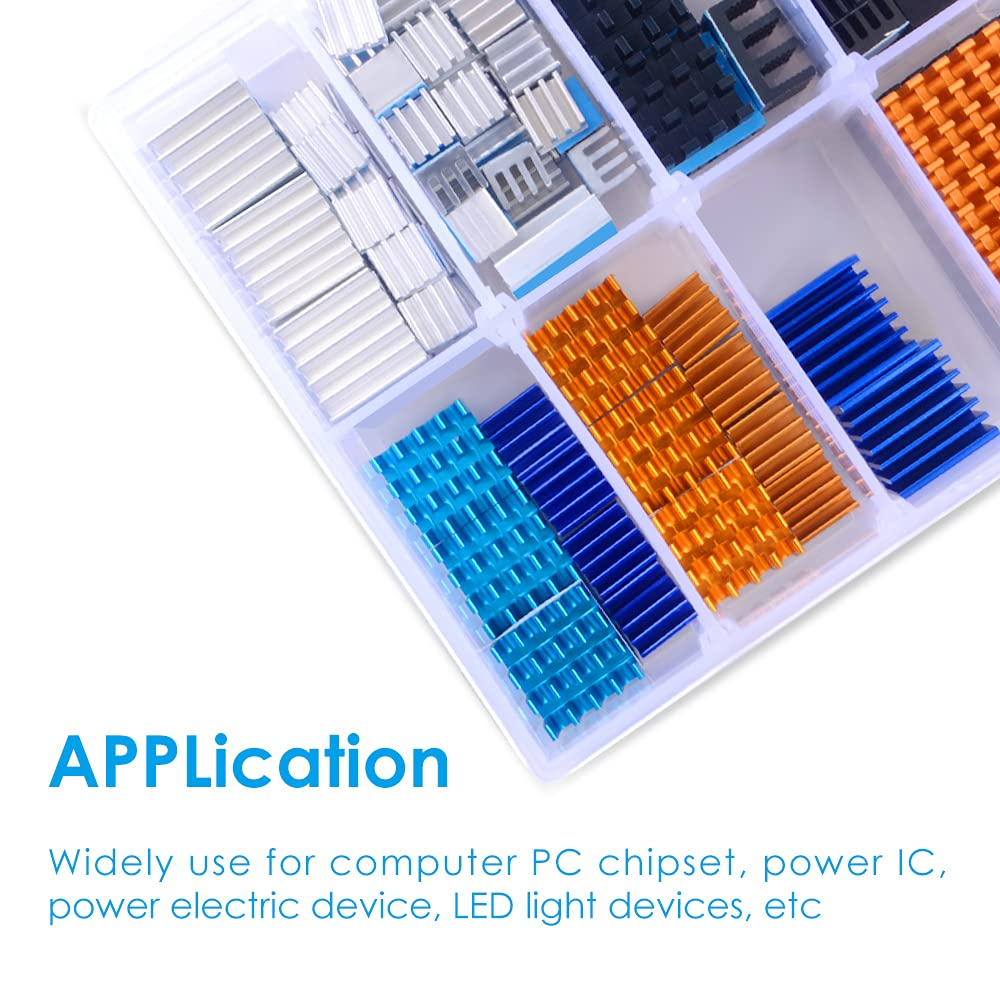 Geeekpi 102Pcs Heatsink Kit with Conductive Adhesive Tape, Cooler Heat Sink Cooling for Raspberry Pi VRM VRAM CPU GPU VGA Small IC Laptop LED MOSFET Transistor SCR Voltage Regulator image number 2