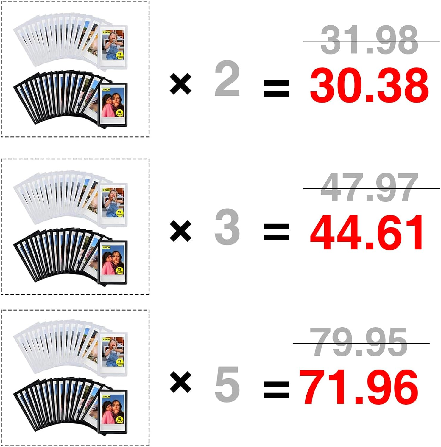 CAIYOULE Instax Mini 3 Inch Magnetic Pocket Picture Frame, 30 Pack Polaroid Magnets for Refrigerator, 2.5 X 3.5 Small Wallet Size Picture Frames Photo Holder, BLACK&WHITE image number 2