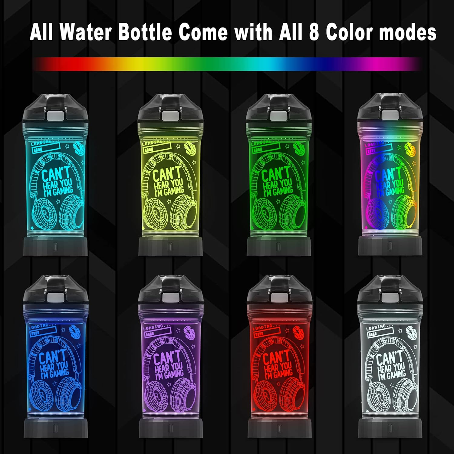 Yuandian Can'T Hear You I'M Gaming Water Bottle, Headphone 7 Color Lights 3D Light up Drinking Cups Gifts for Gamers Boys, BPA Free & Leak Proof Flip Top Lid & Easy Clean & Carry Handle, 14Oz/400Ml image number 5
