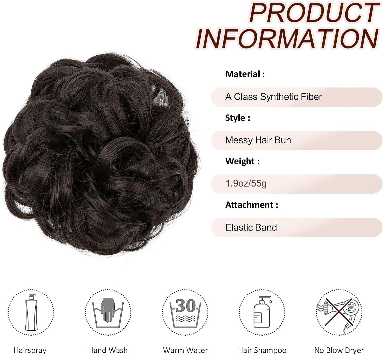 Hair Pieces Real Hair with Elastic Band, Large Bun Hairpiece, Curly Messy Hair Scrunchie with Hair Updo Hair Extensions, Soft Messy Bun for Women, Ponytail Hairpiece