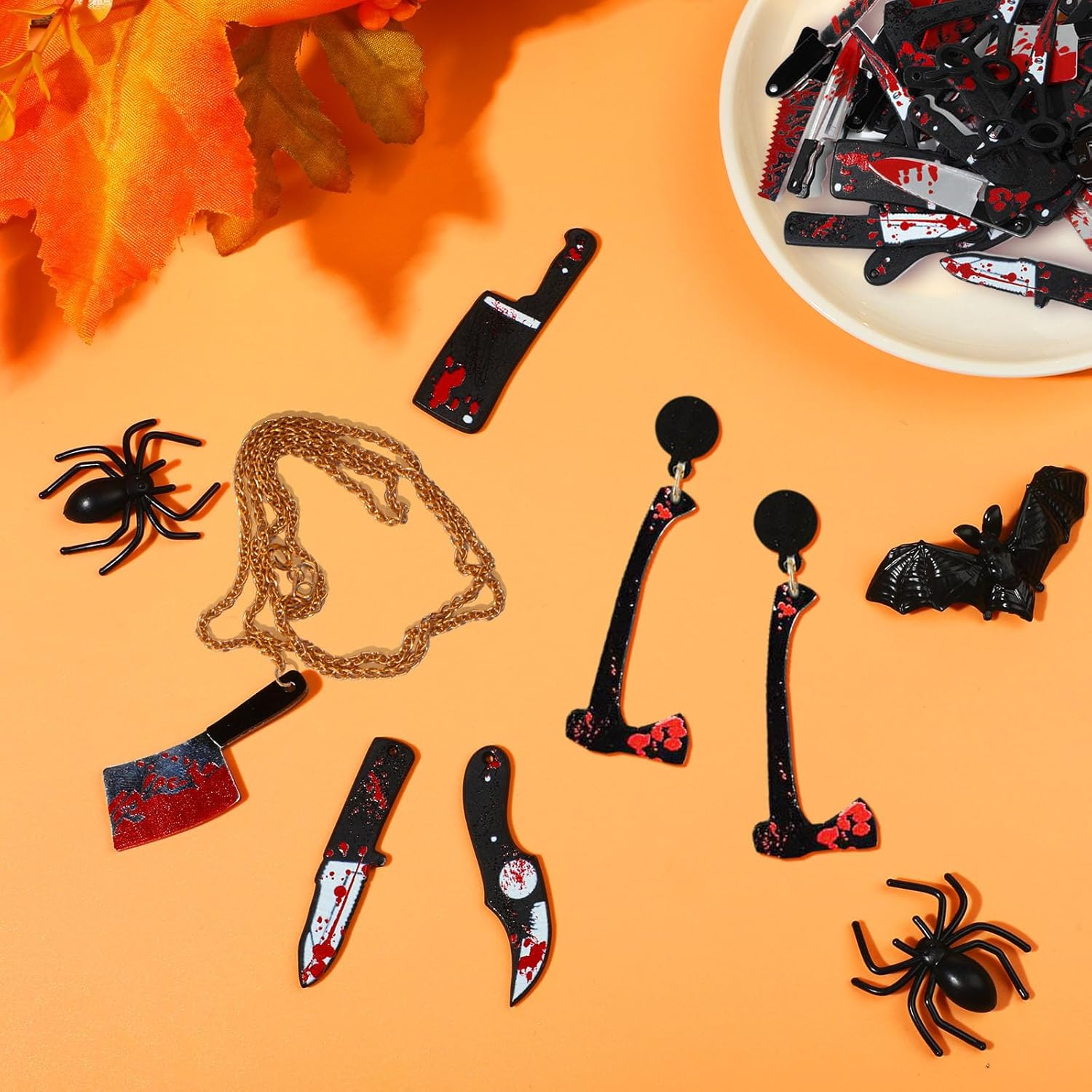 TXIN 40 Pcs Fake Knife Charms for Jewelry Making, Halloween Horror Charms Pendants Mini Acrylic Scissors Axe Knives Pendants for Women DIY Bracelet Necklace Earrings Halloween Jewelry Gifts, 10 Styles image number 2