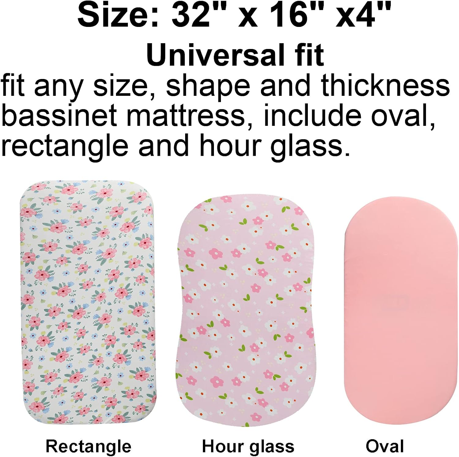 Bassinet Sheets Set 3 Pack for Baby Girl, Stretchy Soft Jersey Knitted Fitted Sheet Universal for Oval Rectangle and Hourglass Bassinet Mattress, Pink Floral image number 5