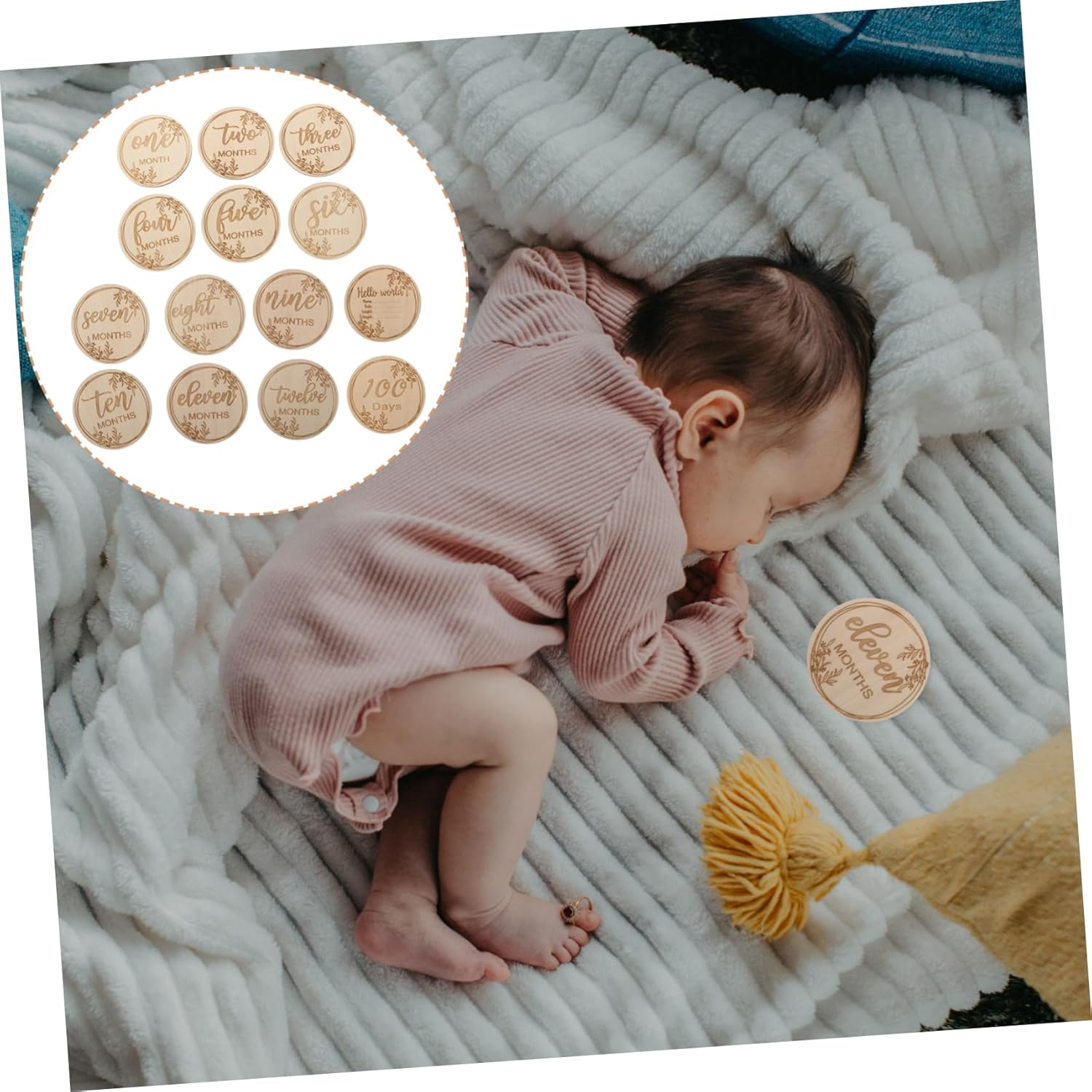 1 Set Milestone Cards Wooden Newborn Photography Props Growth Memory Keepsake Creative Design for Capturing Precious Moments for Boys image number 6