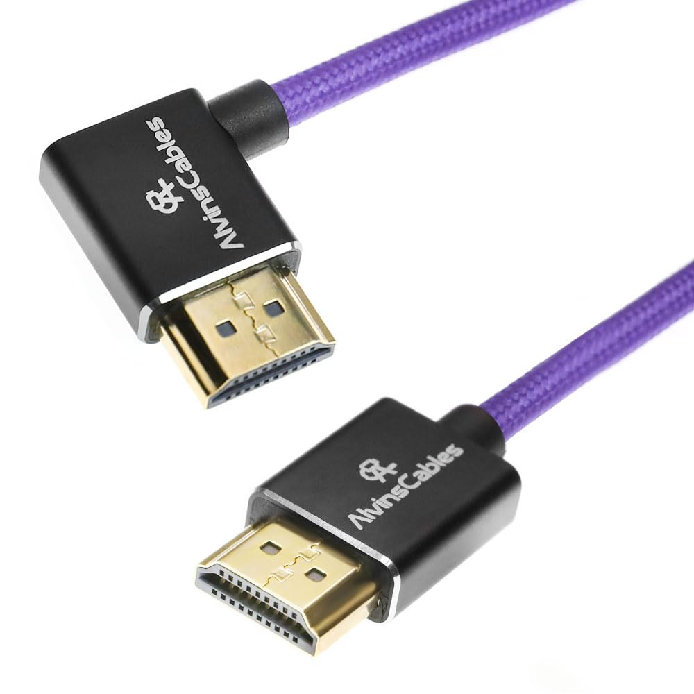 Alvin'S Cables 8K HDMI 2.1 Cable for Atomos Ninja V Monitor,For Sony FS5 Fs7,Bmpcc,For Canon C300 C500 Camera,8K@60Hz 4K@120Hz 48Gbps High-Speed Braided Coiled Cable Left Angle Purple image number 3