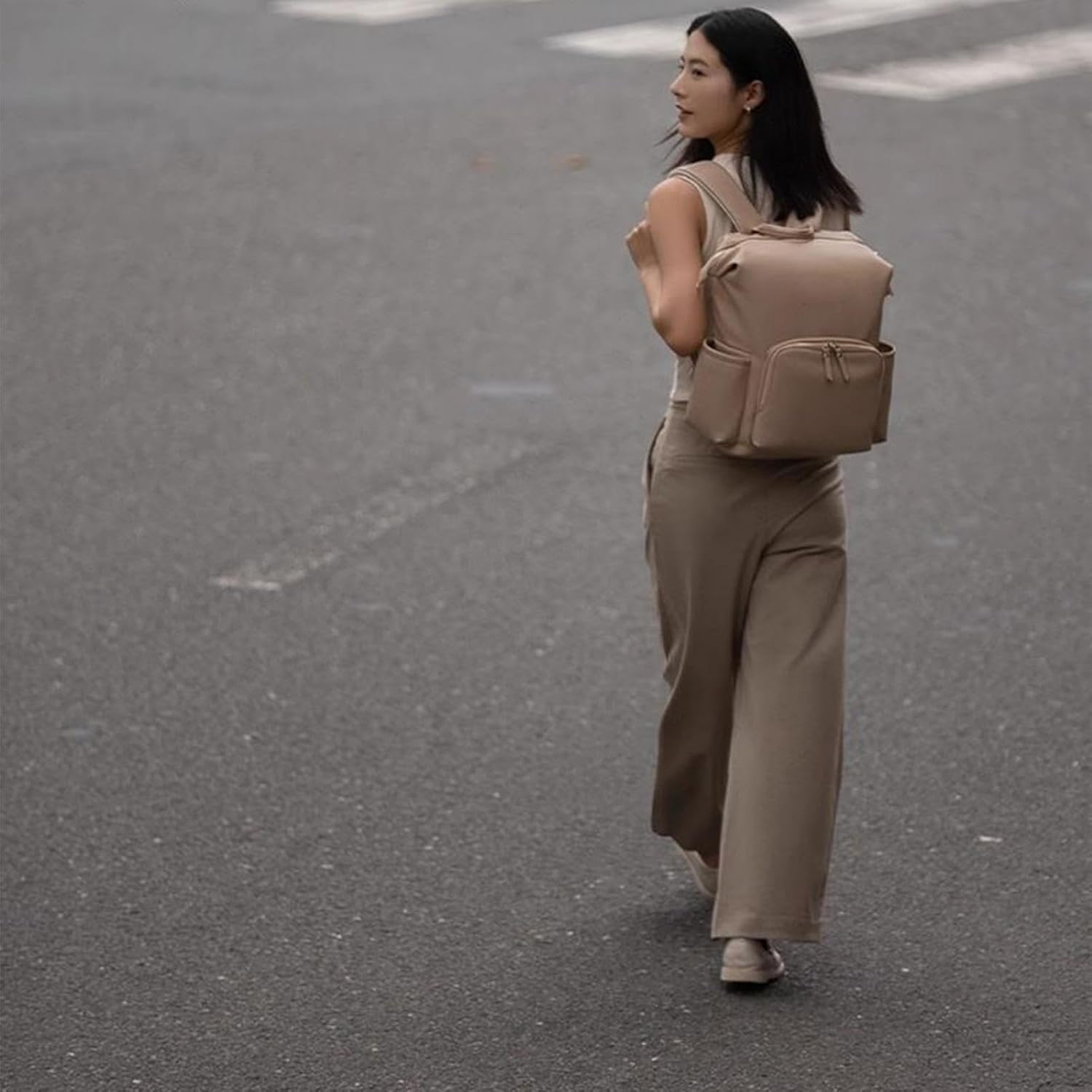 Diaper Bag Leather, Toddler Bags, Water-Resistant Travel Toddler Diaper Backpack Fashion PU Leather Mommy Daypack for Unisex (Khaki) image number 5