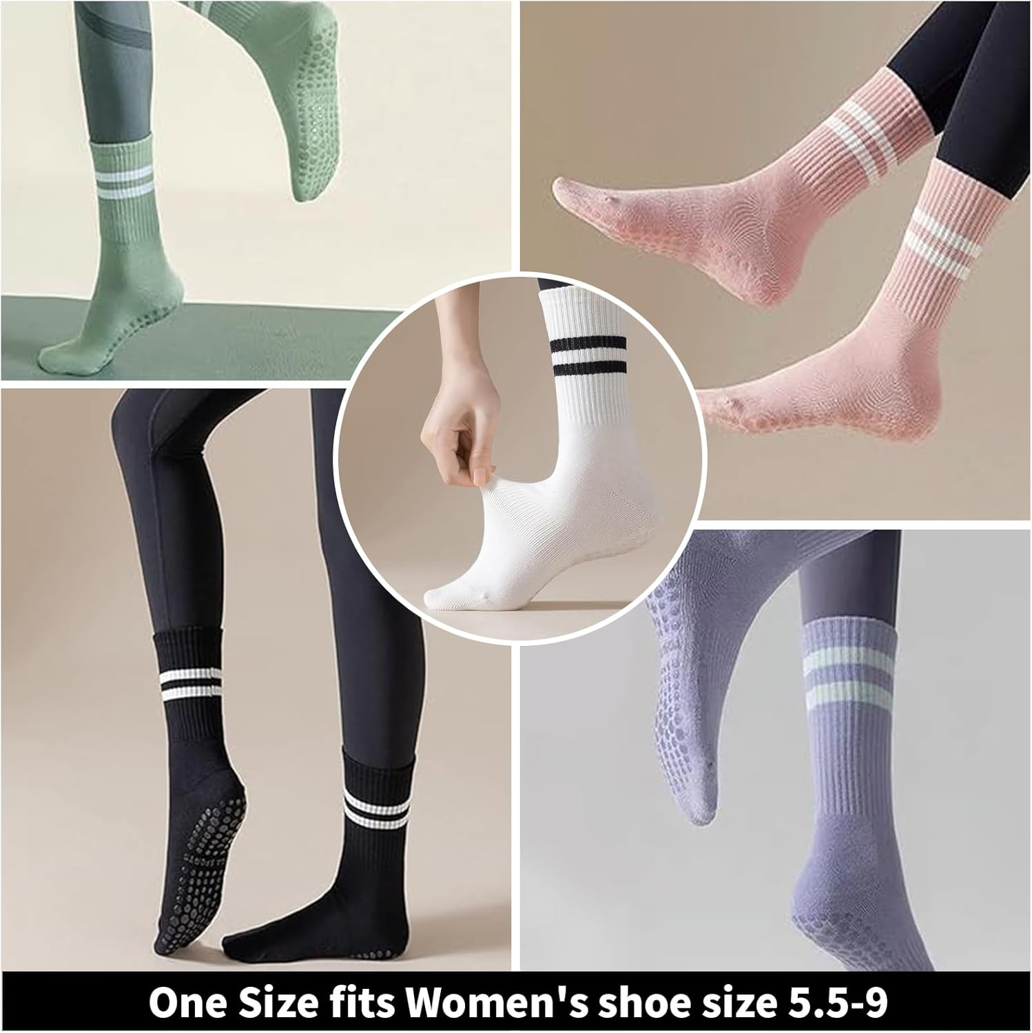 8 Pairs Variously Colored Yoga Socks with Grips Pilates Workout Socks Ballet Dance Socks Crew Socks Silent Socks Professional Non-Slip Floor Socks Shock Absorption Cushioning Socks for Men Women image number 3