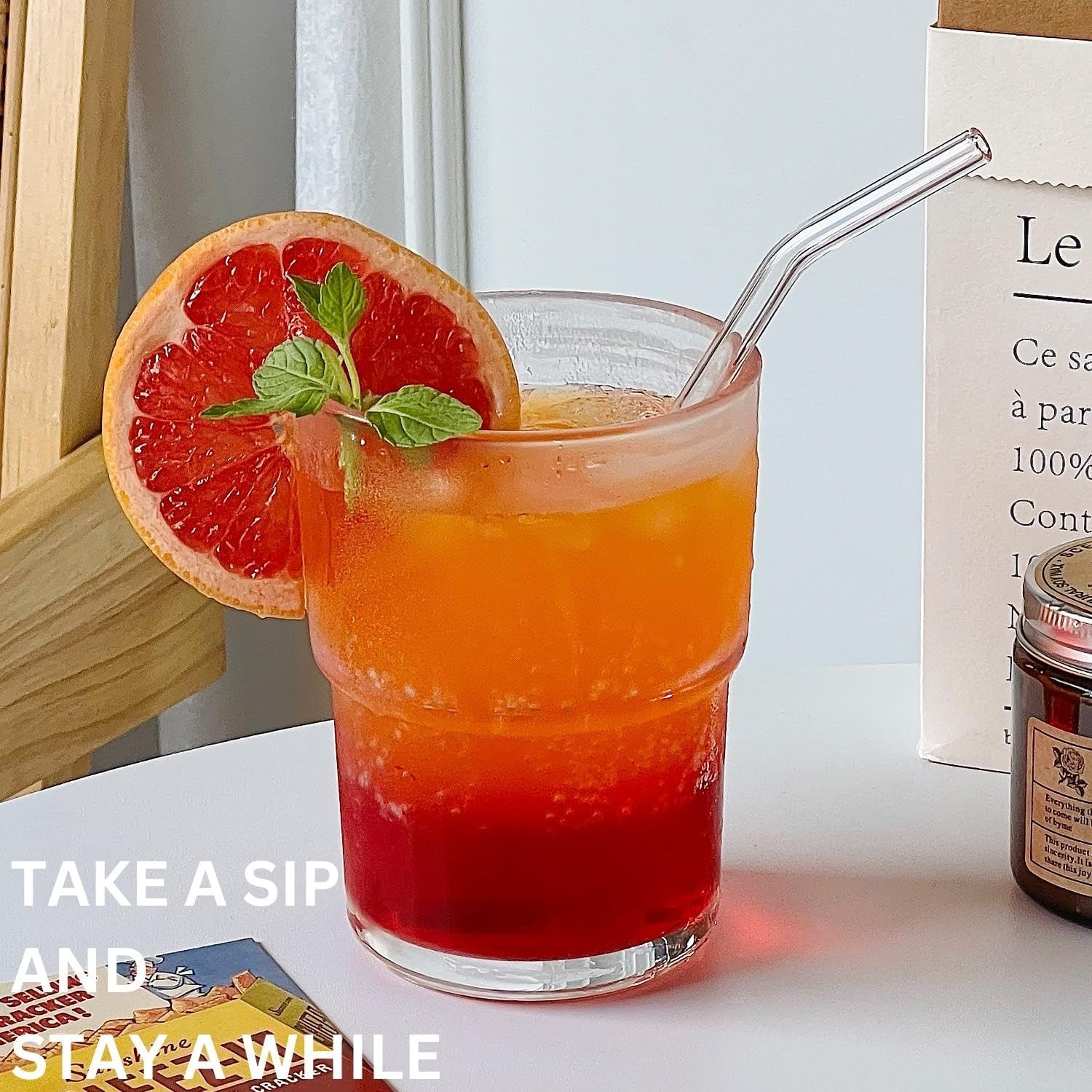 Olvini 13Oz Glass Tumbler with Glass Straw and Lid, Iced Coffee Cups Reusable, Water Cup, Coffee Tumbler, Glass Coffee Mugs, Drinking Glass Cups (Pink Flower) image number 2