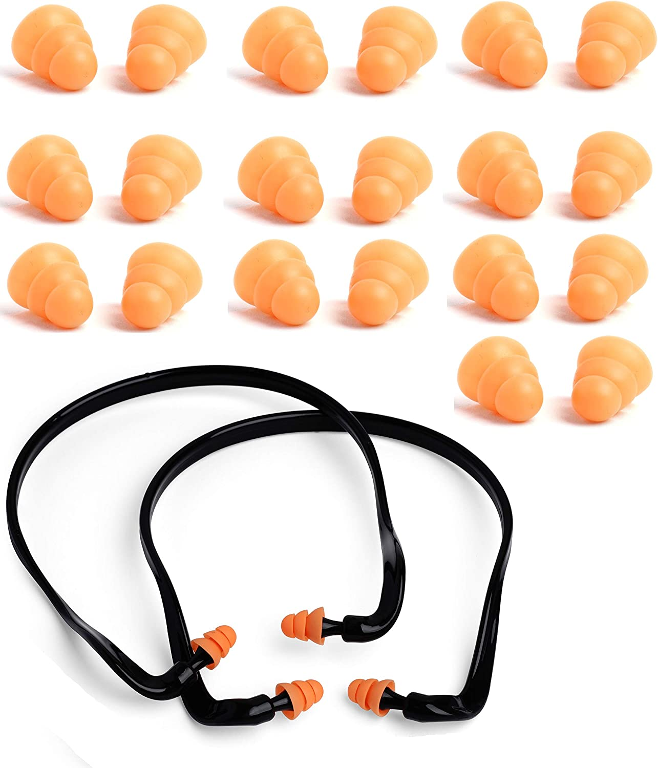 2Pcs Pairs Banded Silicone Ear Plugs and 10 Pairs Silicone Replacement Pods Soft Reusable Washable for Sleeping Swimming Noise Hearing Protection Earplugs Music Concerts Construction Shooting Hunting image number 2