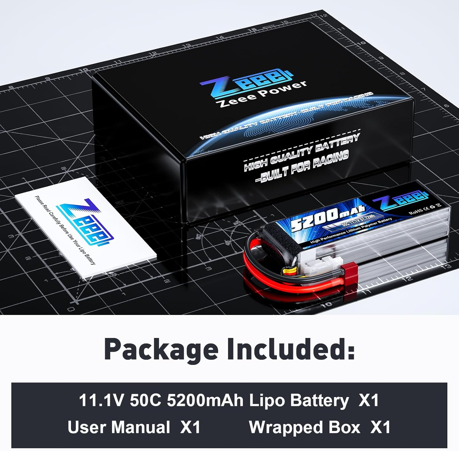 Zeee 3S Lipo Battery 5200Mah 11.1V 50C RC Battery with T Connector Compatible with RC Plane DJI Quadcopter Airplane Helicopter Car Truck Boat