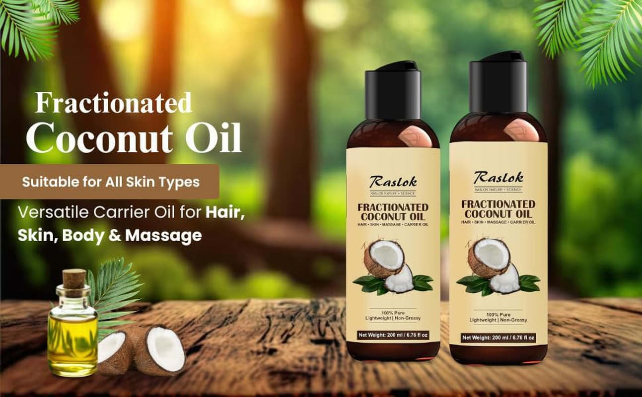 Raslok Fractionated Coconut Oil &ndash; 100% Pure & Lightweight | Non-Greasy Carrier Oil for Hair, Skin, Body & Massage | Hexane-Free | 200Ml / 6.76 Fl Oz image number 2