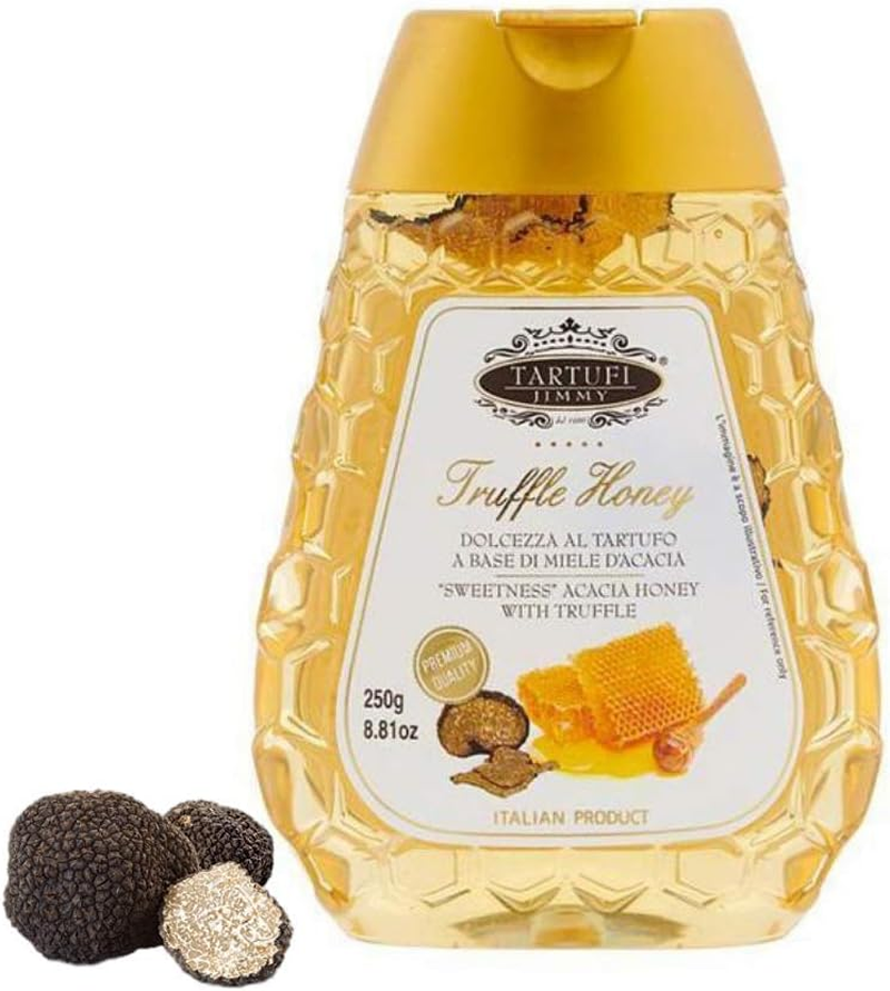 Superior Acacia Honey with Dried Summer Truffle 100% Pure [Vitamins,Organic Acids, Gluten- Free, Sweetener, Energy Booster, Squeeze Bottle] Miel Trufas Net Weight: 8.81Oz/250Gr - by Tita Italian