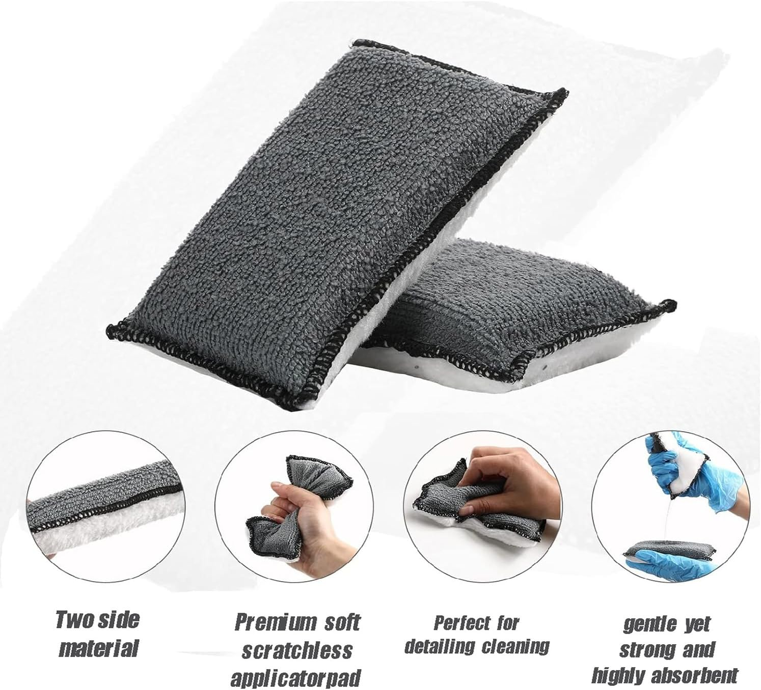 Wzenclave 2 PCS Car Interior Scrubbing Sponges Brush Cloth Cleaning Sponge Wipe Car Interior Cleaning Sponge Polyester Silk Brush Household Cleaning Sponges for Leather Car Seat Couch Cleaning image number 4