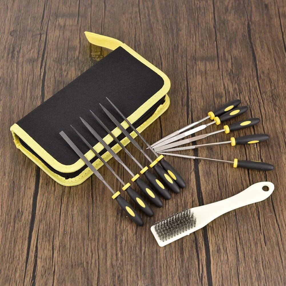 Veumoie 13PCS Needle Files Set,6 Diamond Files & 6 Steel File Sets and Cleaning Brush & Case with Handle image number 3