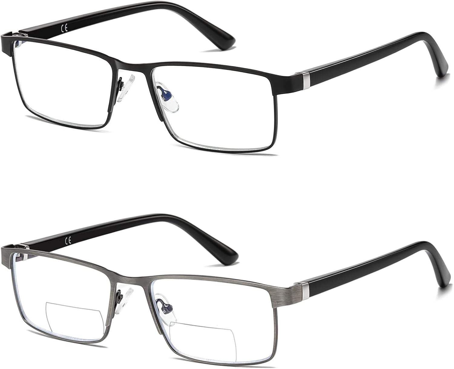 LKEYE Bifocal Reading Glasses Men Blue Light Computer Readers Clear Top Designer Metal Frame Fashion Spring Hinge Eyeglasses