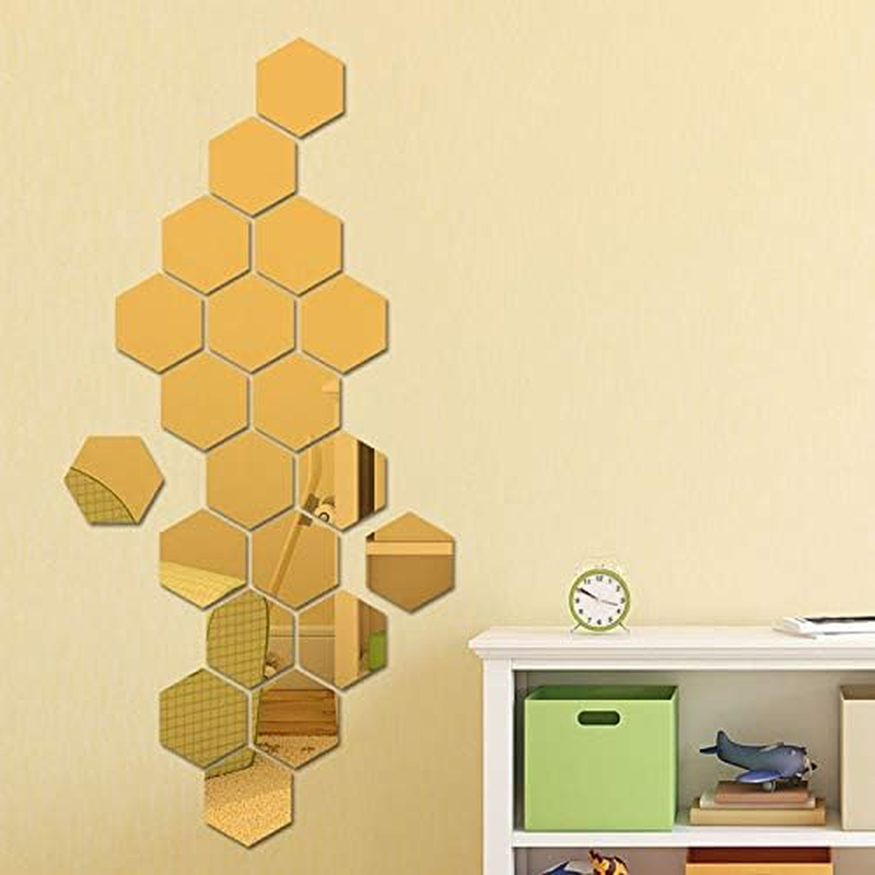 Acrylic Mirror Wall Stickers Reflective Hexagon Sticker Room Decoration Wall Stickers Home Decor Living Room (Gold) image number 1