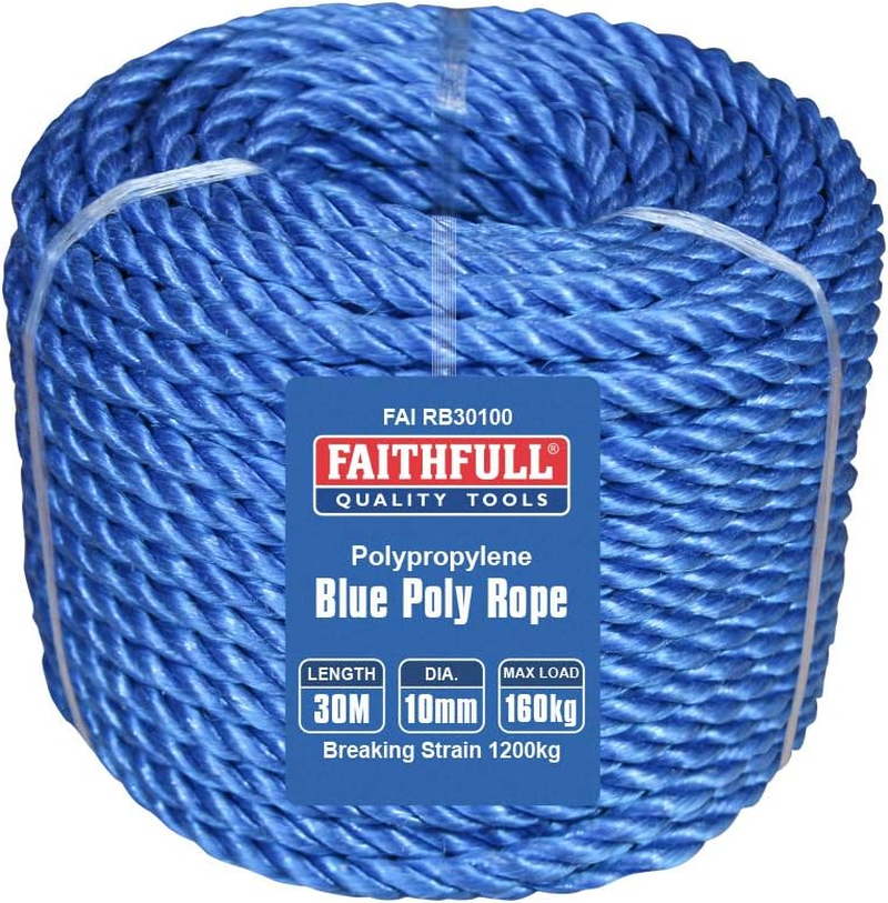 Faithfull FAIRB30100 Blue Poly Rope Coil 10Mm Dia X 30M Max Load 160Kg, Breaking Strain 1200Kg image number 2