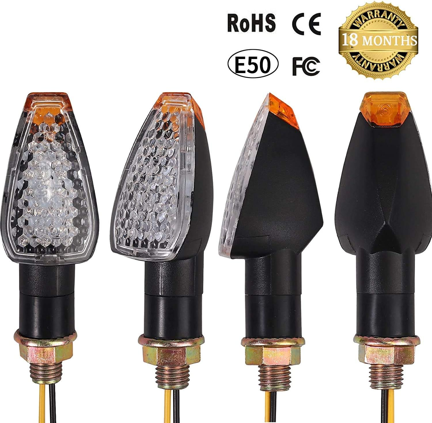 Justech 4Pcs 14Leds Motorcycle Turn Signals Indicator Amber Signal Light Waterproof E-Marked Turning Blinker Light for 12V Motorcycles Motorbikes image number 3