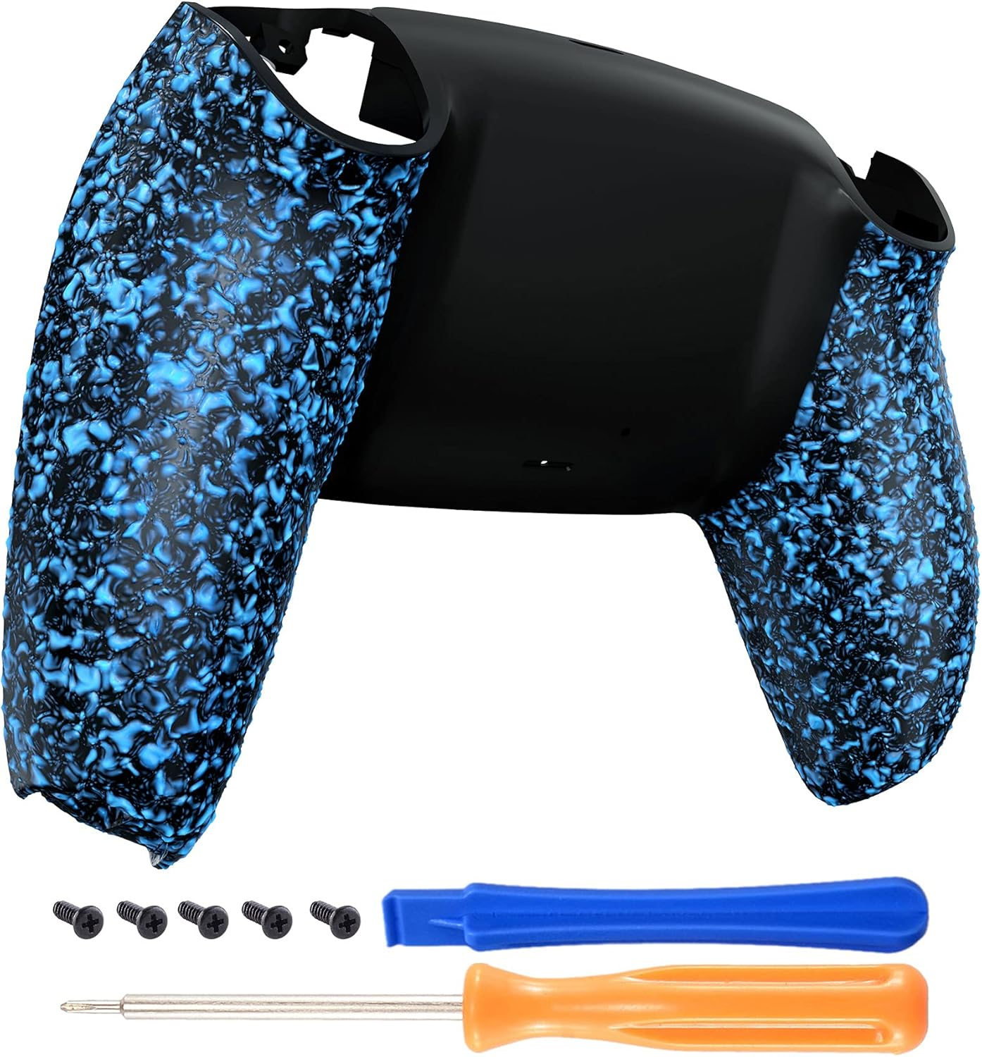 Extremerate Textured Green Non-Slip Custom Back Bottom Shell Compatible with Ps5 Controller, 3D Splashing Cover, Game Improvement Replacement Back Shell Cover Compatible with Ps5 Controller - Graphite Carbon Fiber Pattern image number 3