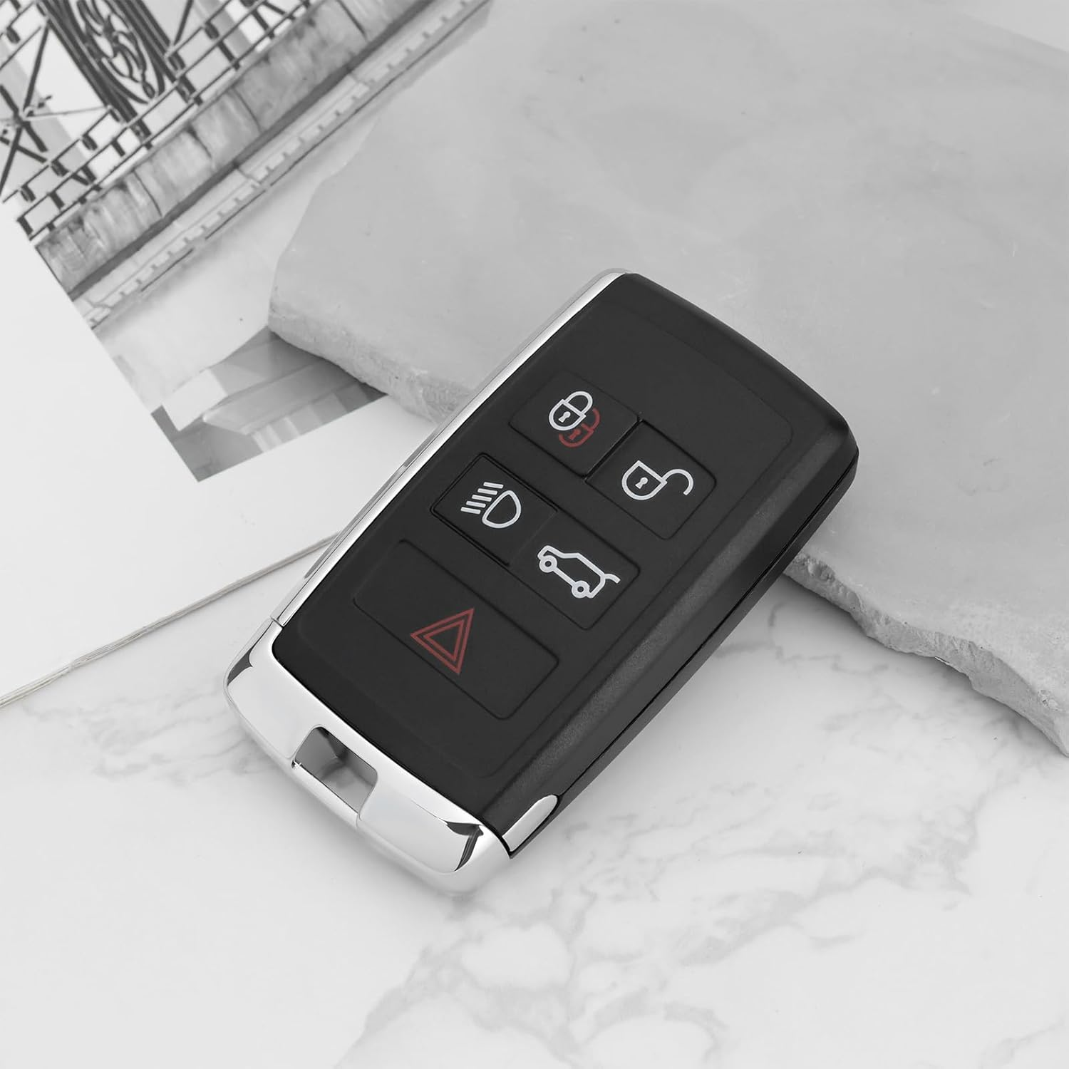 YINETTECH 1Pc 5 Button Key Case Fob Remote Key Shell Cover Remote Control 5 Button Pad Compatible with Range Rover Evoque Sport L551 L405 2018, Black image number 1