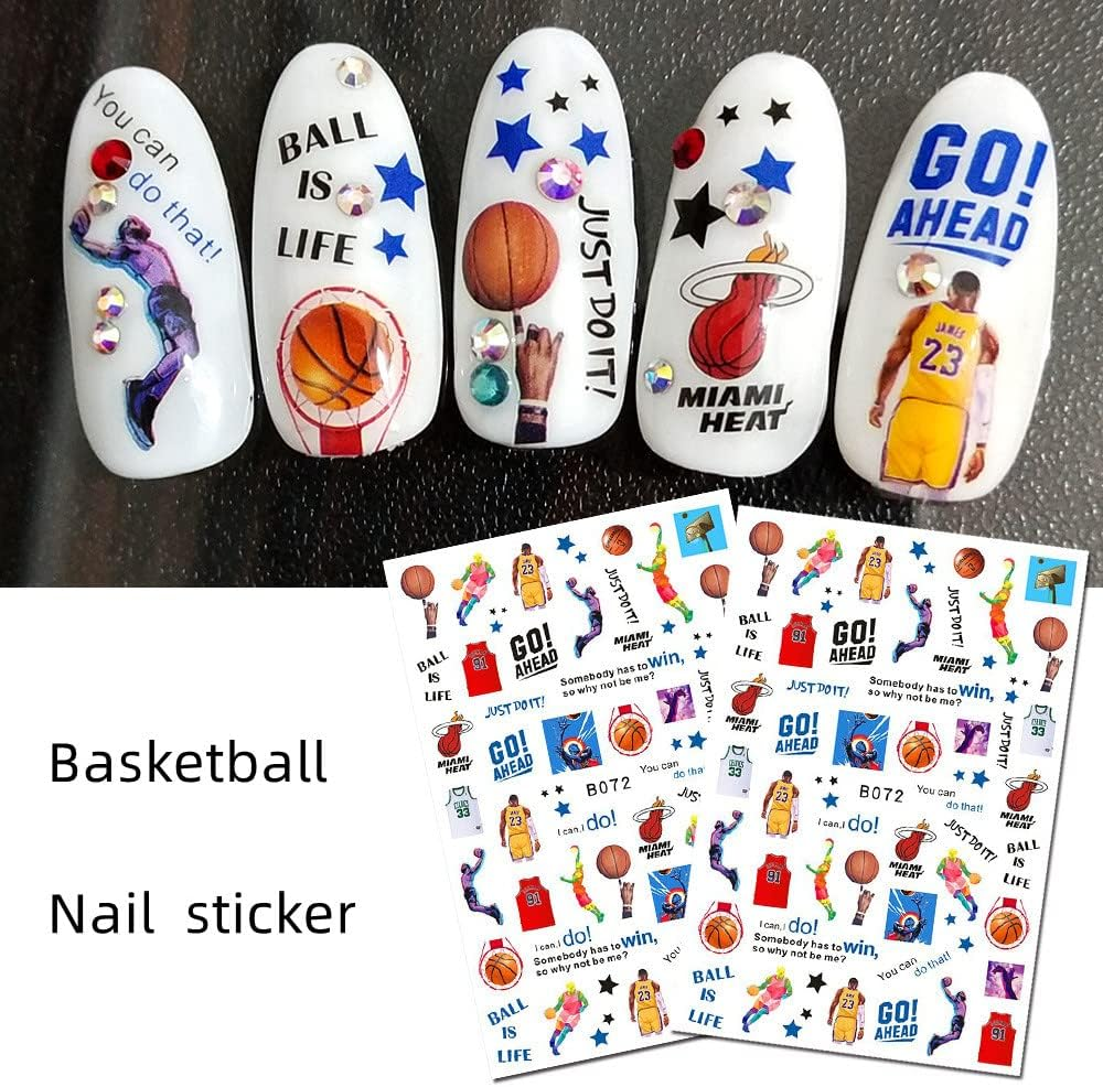 CHANGAR Football Sports Nail Art Decals - Basketball, Soccer, Cheerleading, Flag, Bowling, Rugby, Ballet - 16 Sheets image number 3