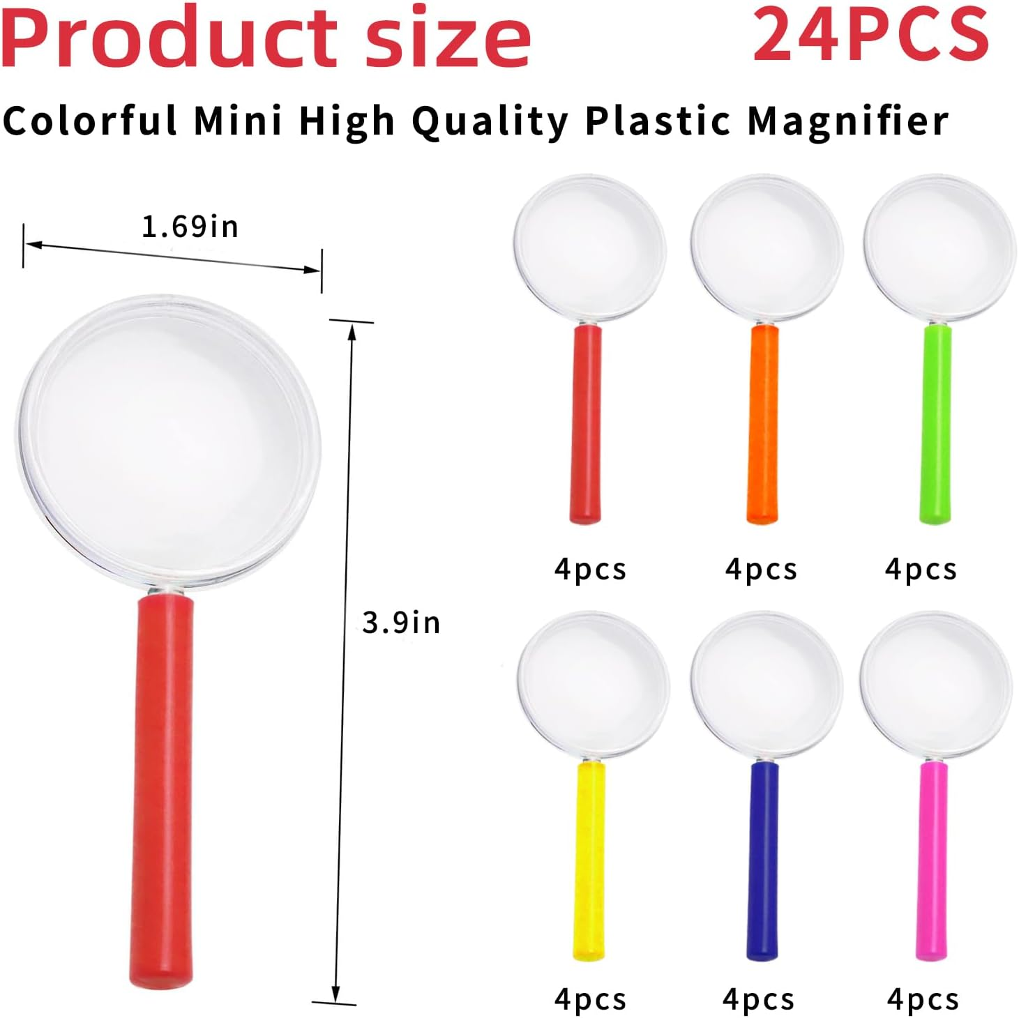 24 Handheld Magnifiers, 40Mm 3-5X Plastic Reading Magnifiers for Students, Outdoor Explorers, Scientific Observation, Etc. (Color) image number 2