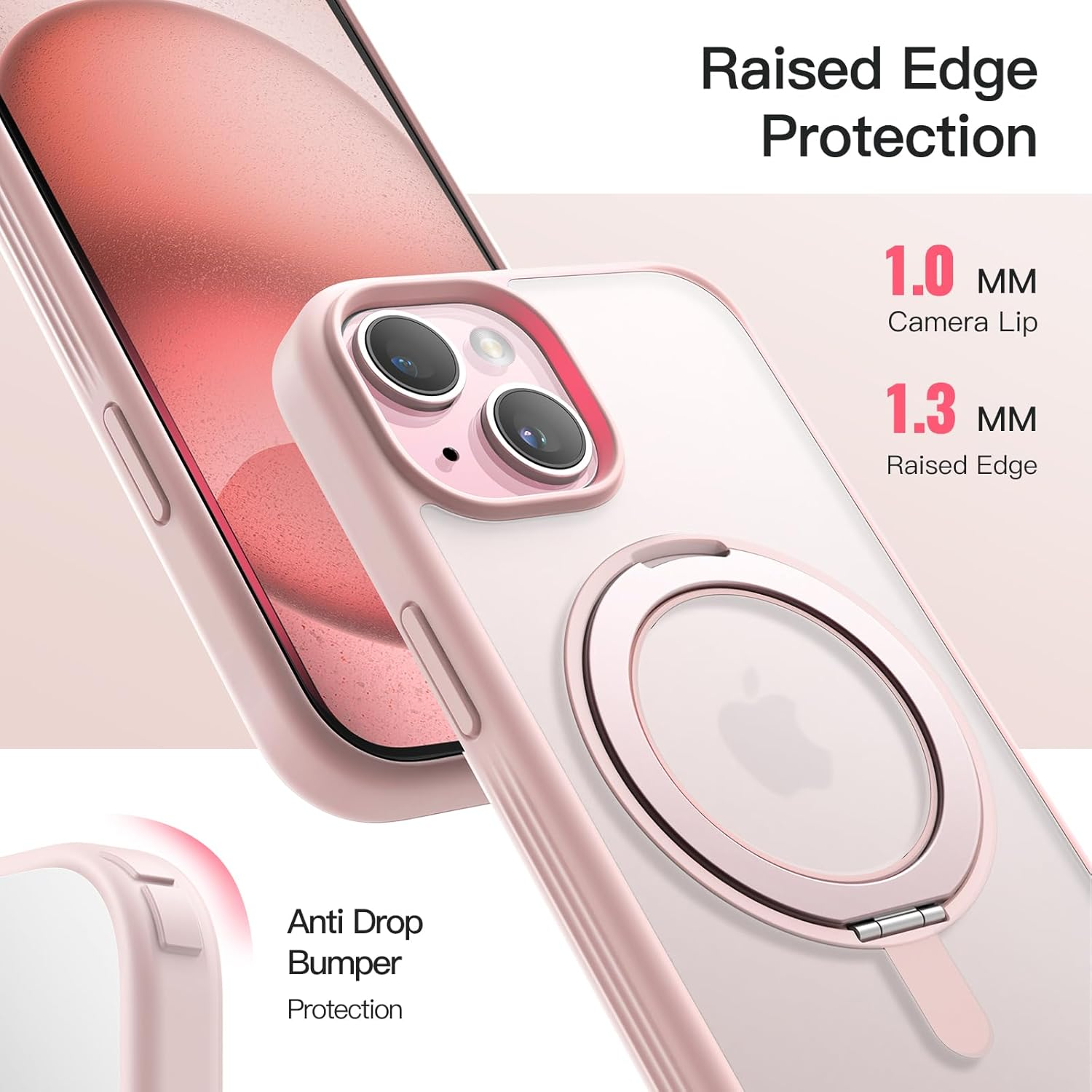 Jetech 360 Degree Rotatable Ring Case for Iphone 15 plus 6.7-Inch Compatible with Magsafe, Slim Shockproof Phone Cover with Stand & Ring Holder (Pink) - Blue image number 4