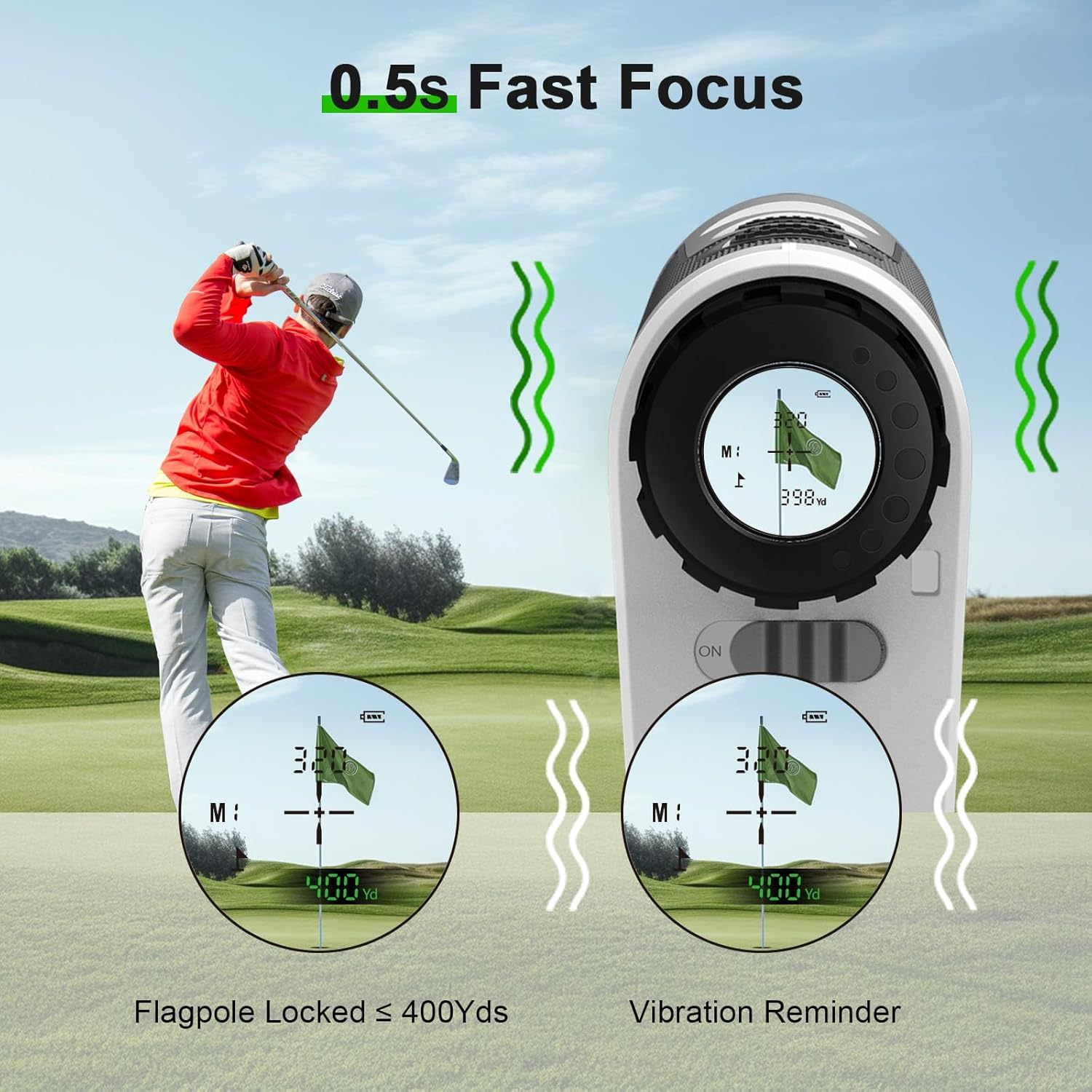 PEAKPULSE 1200 Yards Golf Rangefinder with Slope and Magnetic 6X Magnification Rechargeable Laser Distance Range Finders Flag Pole Locked with Vibration Ideal for Golfer Accessories image number 4