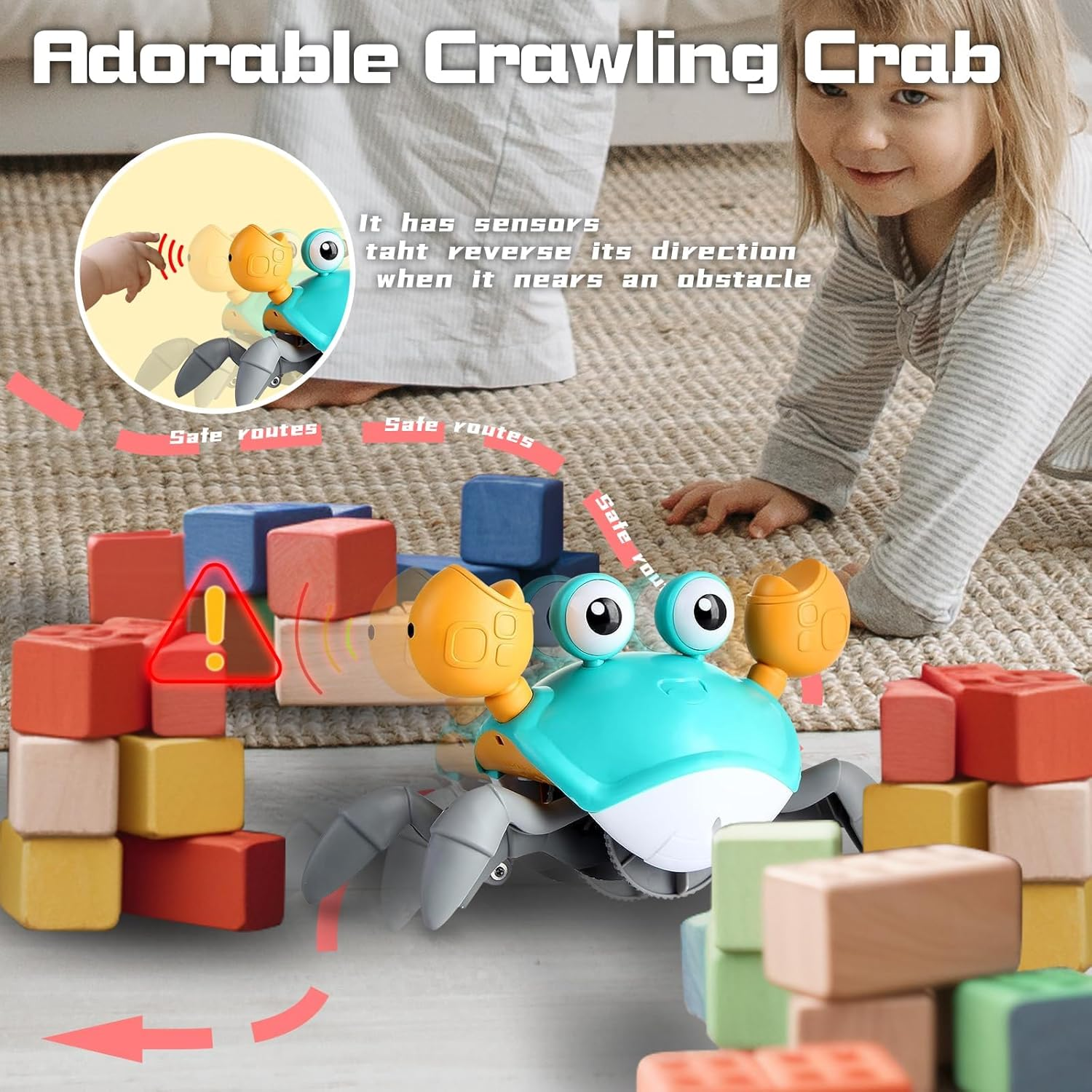 Musical Walk Crawl Move Dance Crazy Crab Toy Interactive Tummy Time Learning Development Viral Electric Led Light up Baby Toddler Kid Infant Christmas Boy Girl Present 4-12 Month Year Old image number 3