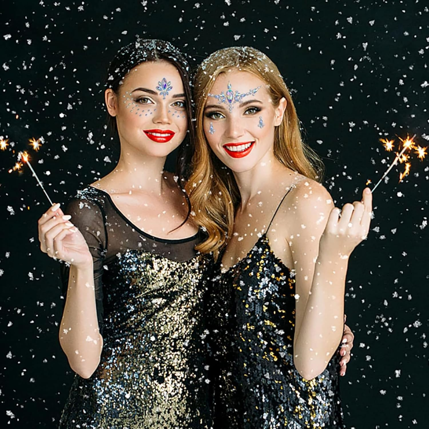 Women Mermaid Gems Glitter, Rhinestone Rave Festival Face Jewels, Crystals Stickers, Eyes Body Temporary Tattoos for Festival Party (4 Packs) image number 5