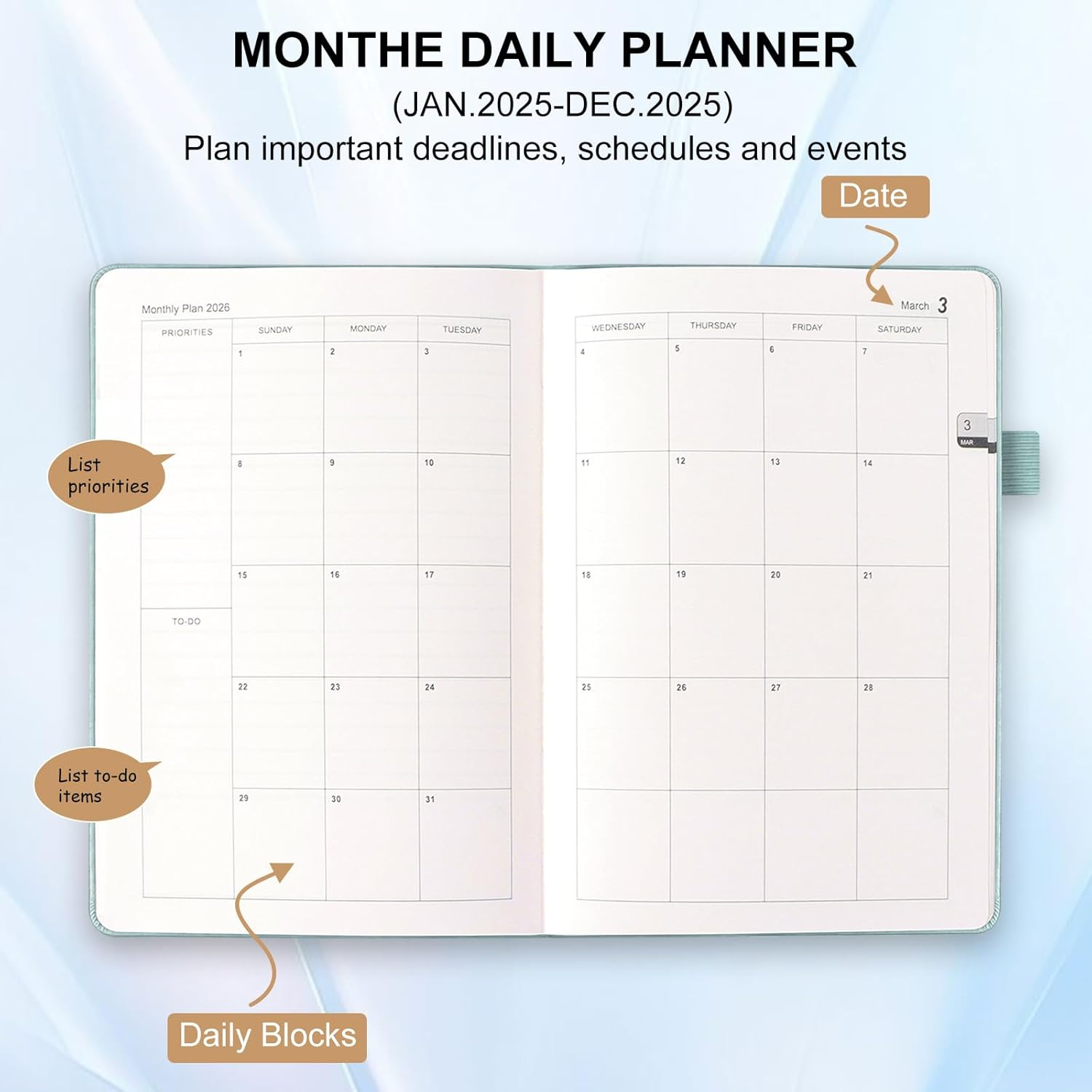 2026 Diary A5 Week to View, Academic Diary Page a Day, Academic Planner for Business, Writing and Note Taking(Dark Green) image number 3